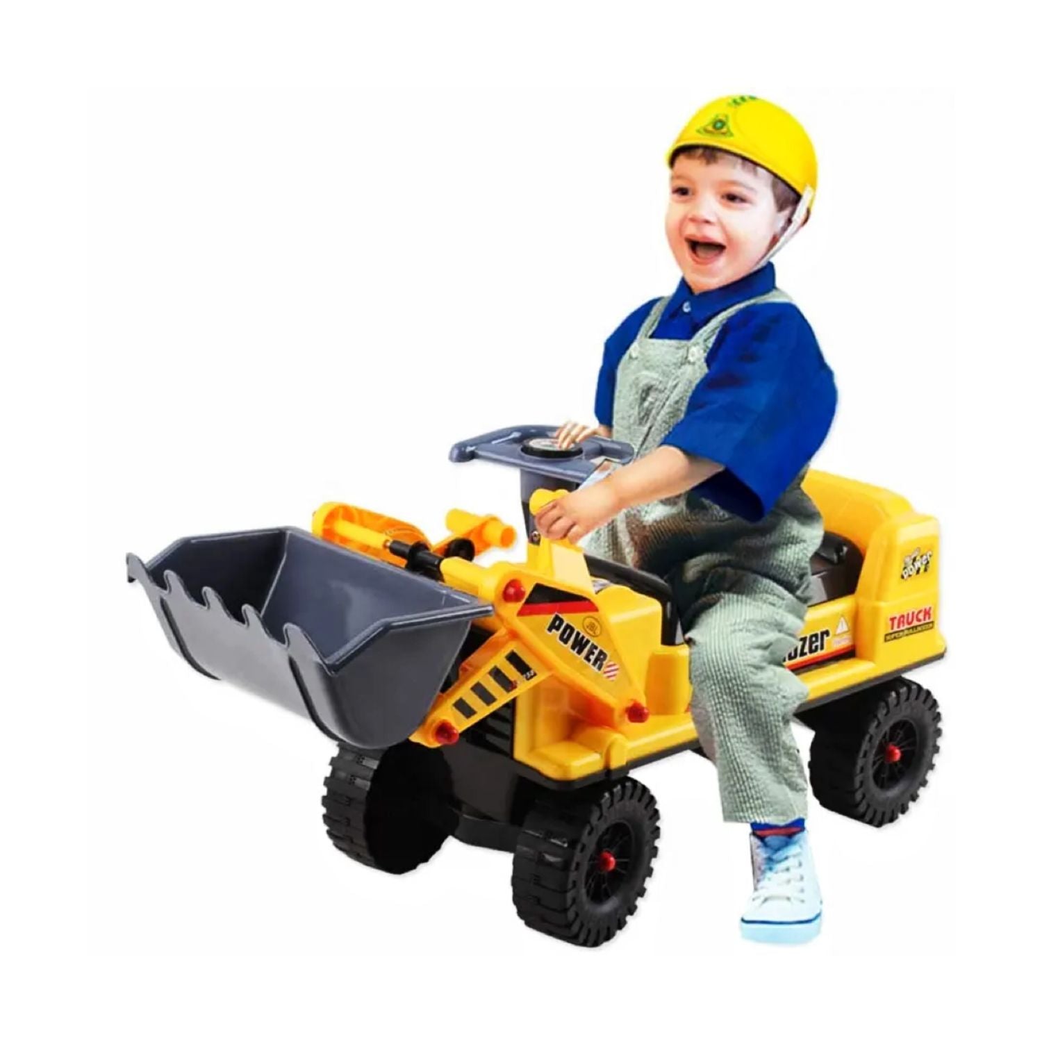 Kids Ride-On Bulldozer Digger Tractor Toy with Helmet, 30kg