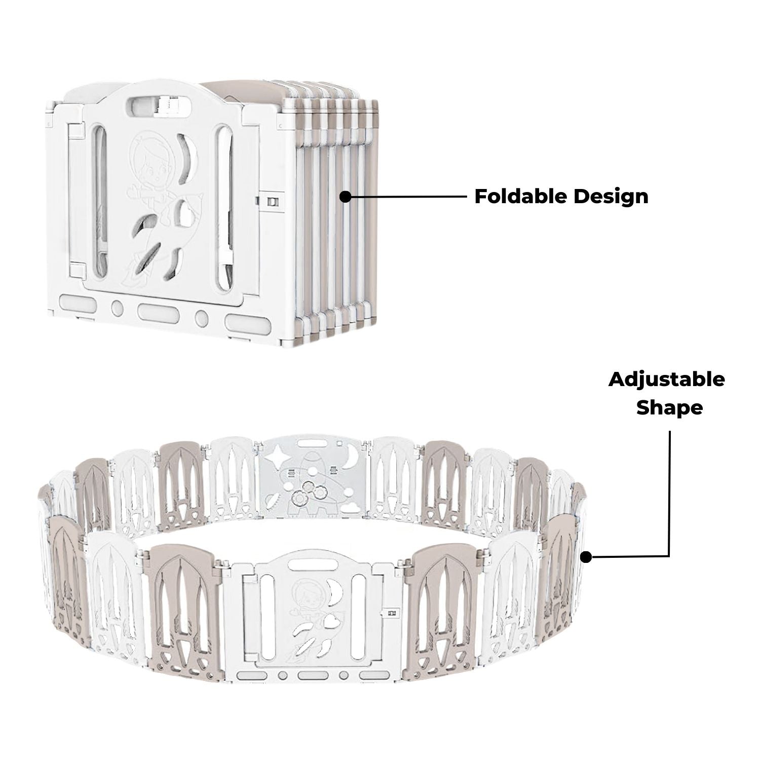 Foldable 16-Panel Baby Playpen w/ Safety Lock, HDPE Material - GOMINIMO