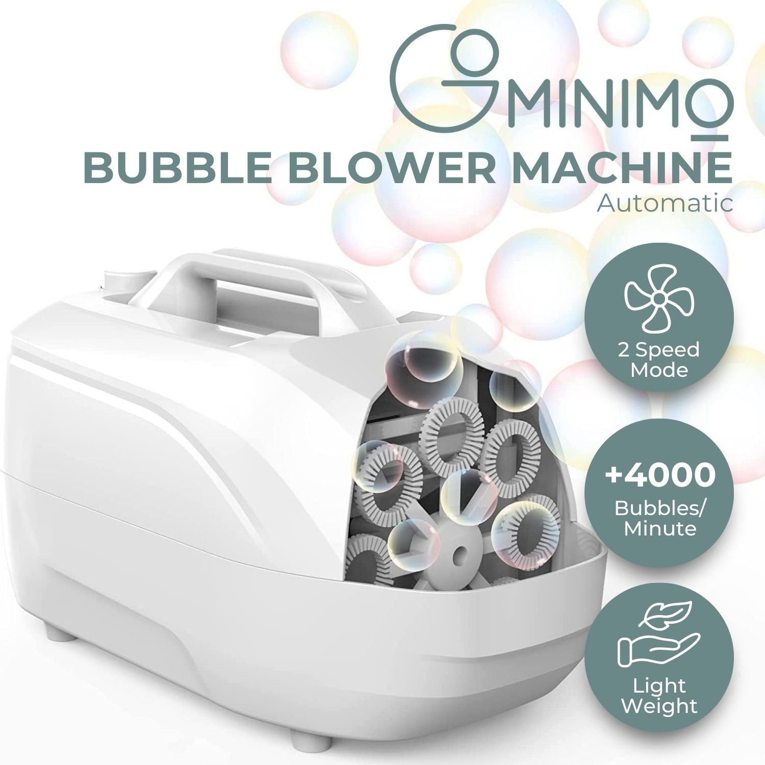 2 Speed Bubble Blower Machine, Battery/USB, 4000+ Bubbles, White - Gominimo