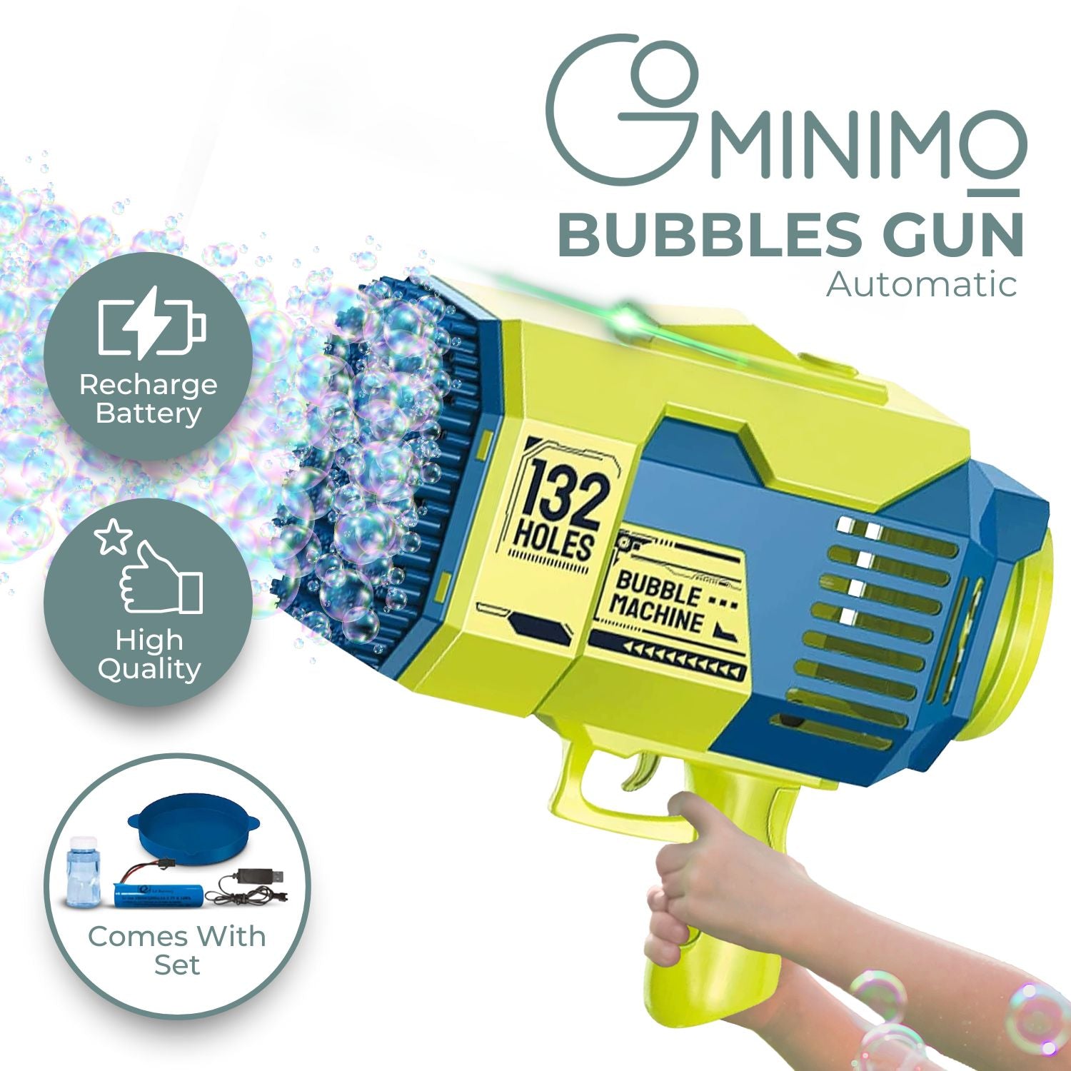 GOMINIMO 132 Holes Bubbles Machine Gun for Kids (Dark Blue and Green)