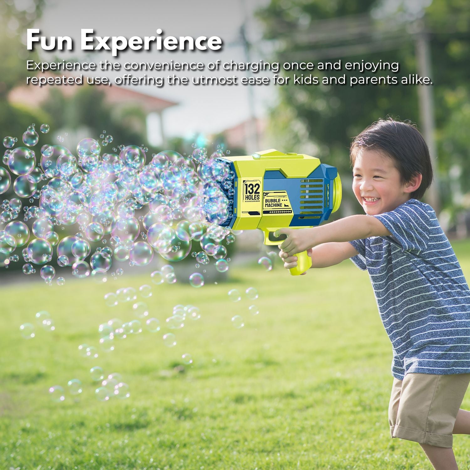 GOMINIMO 132 Holes Bubbles Machine Gun for Kids (Dark Blue and Green)