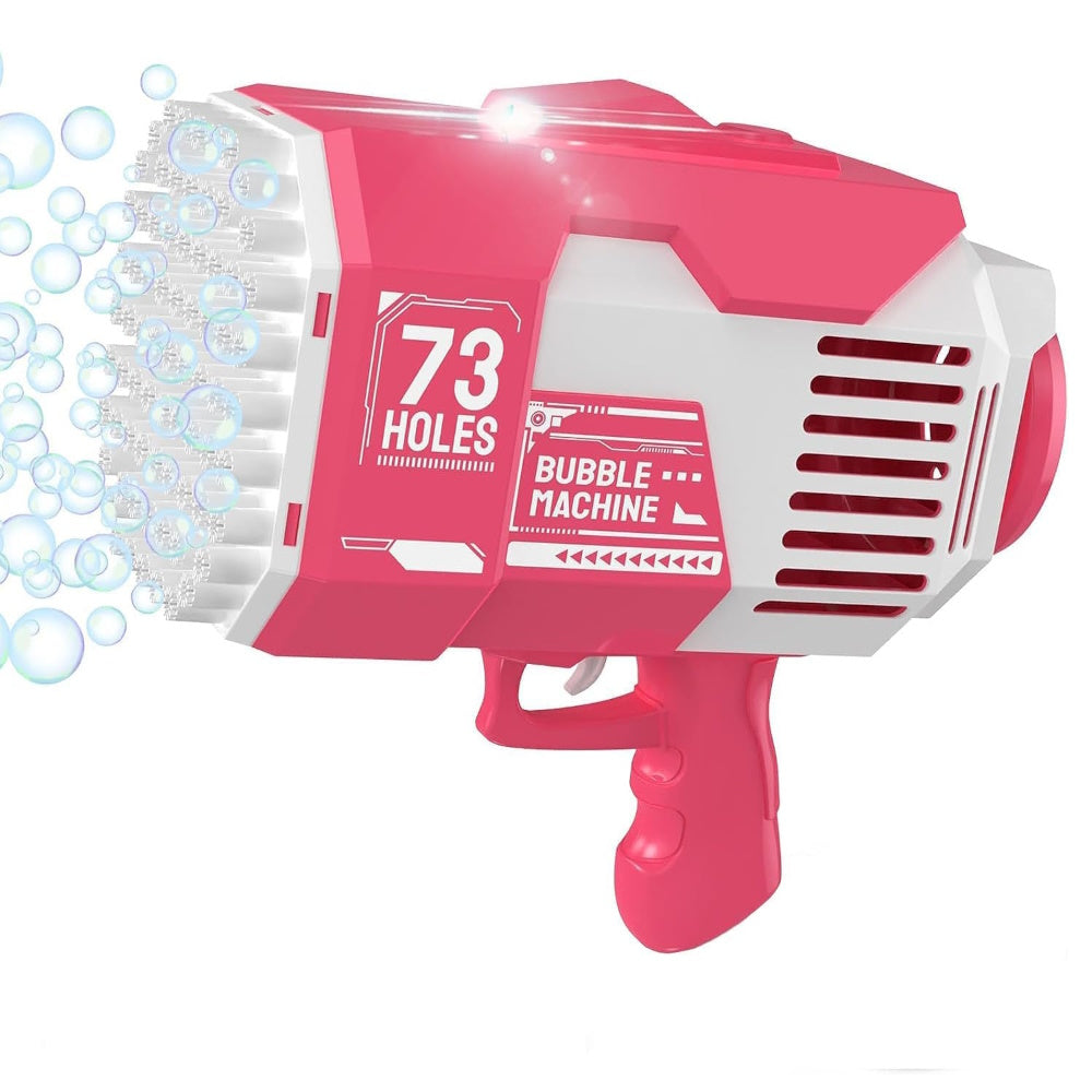 GOMINIMO 73 Holes Rechargeable Bubbles Machine Gun for Kids (Pink and White)