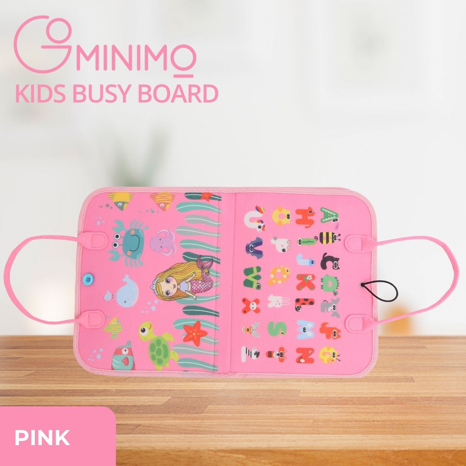 Kids Busy Board Learning Toy with Drawing Set, Pink - GOMINIMO