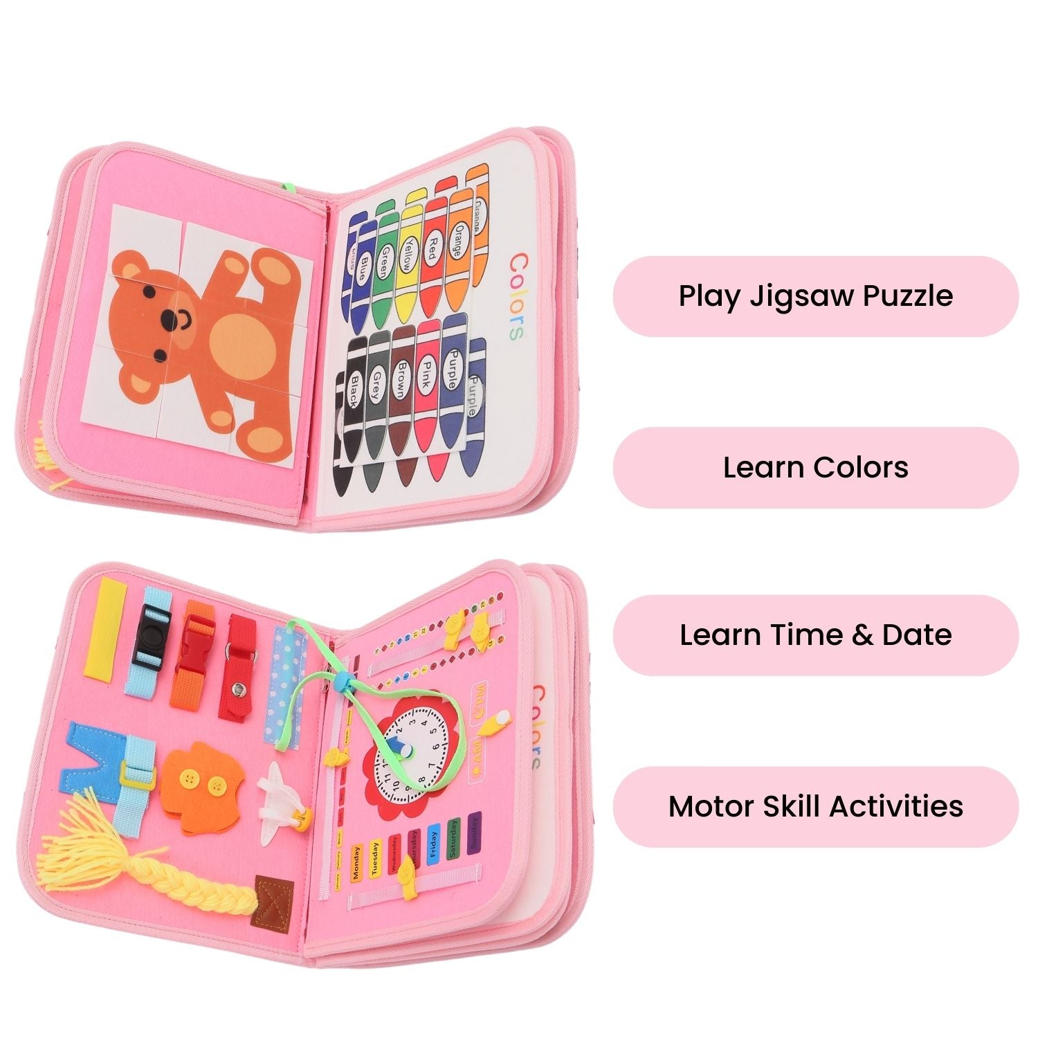 Kids Busy Board Learning Toy with Drawing Set, Pink - GOMINIMO