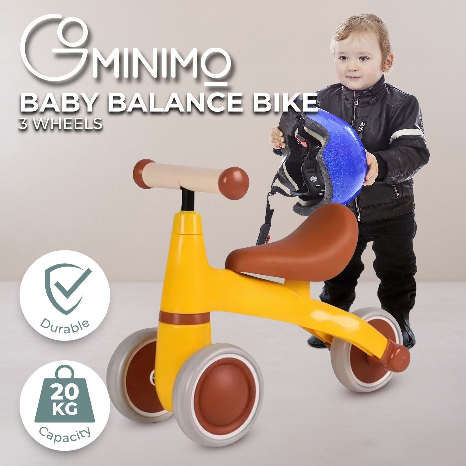 Yellow Baby Balance Bike, 3 Wheels, Safe & Durable