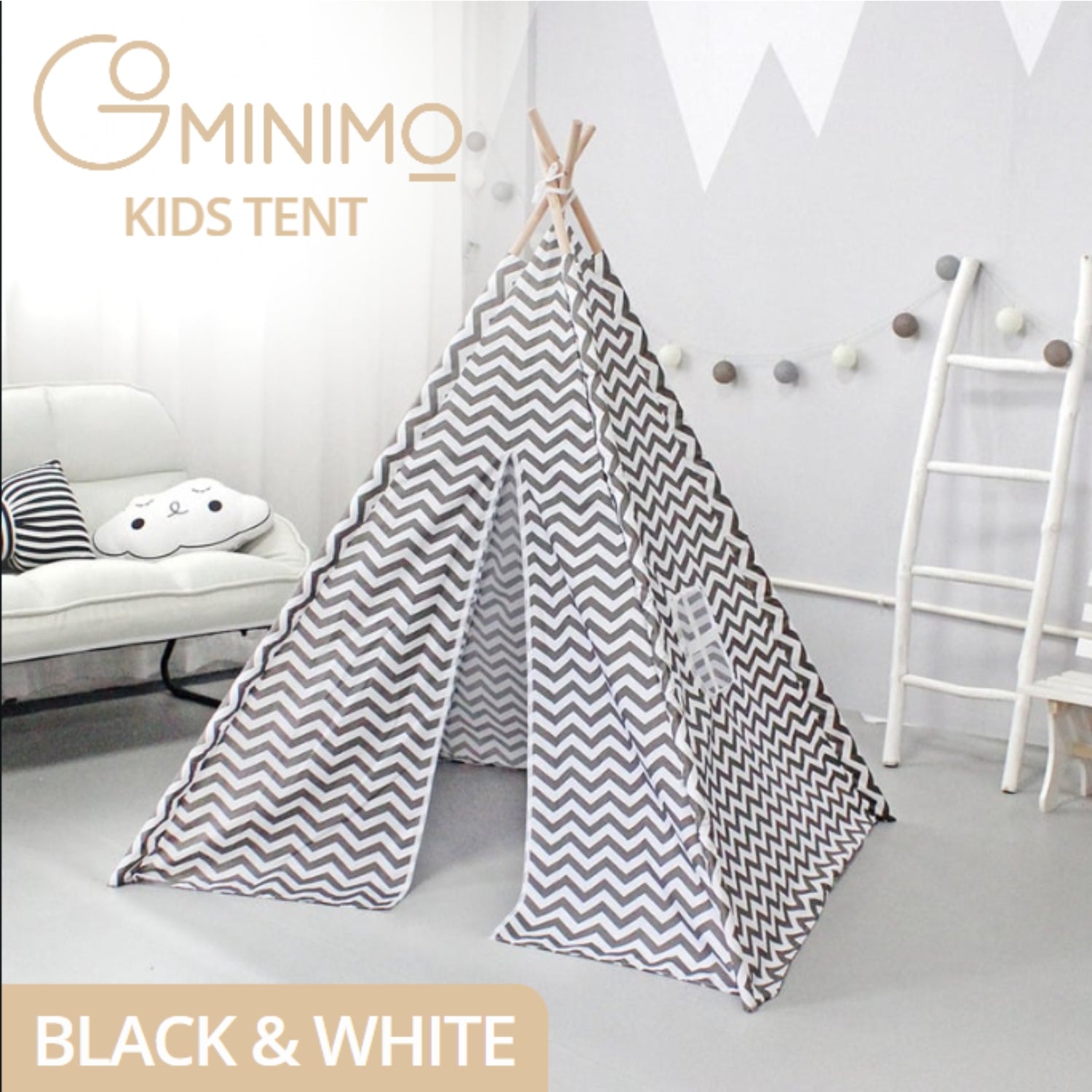 GOMINIMO Kids Teepee Tent with Side Window and Carry Case (Wave Stripe)