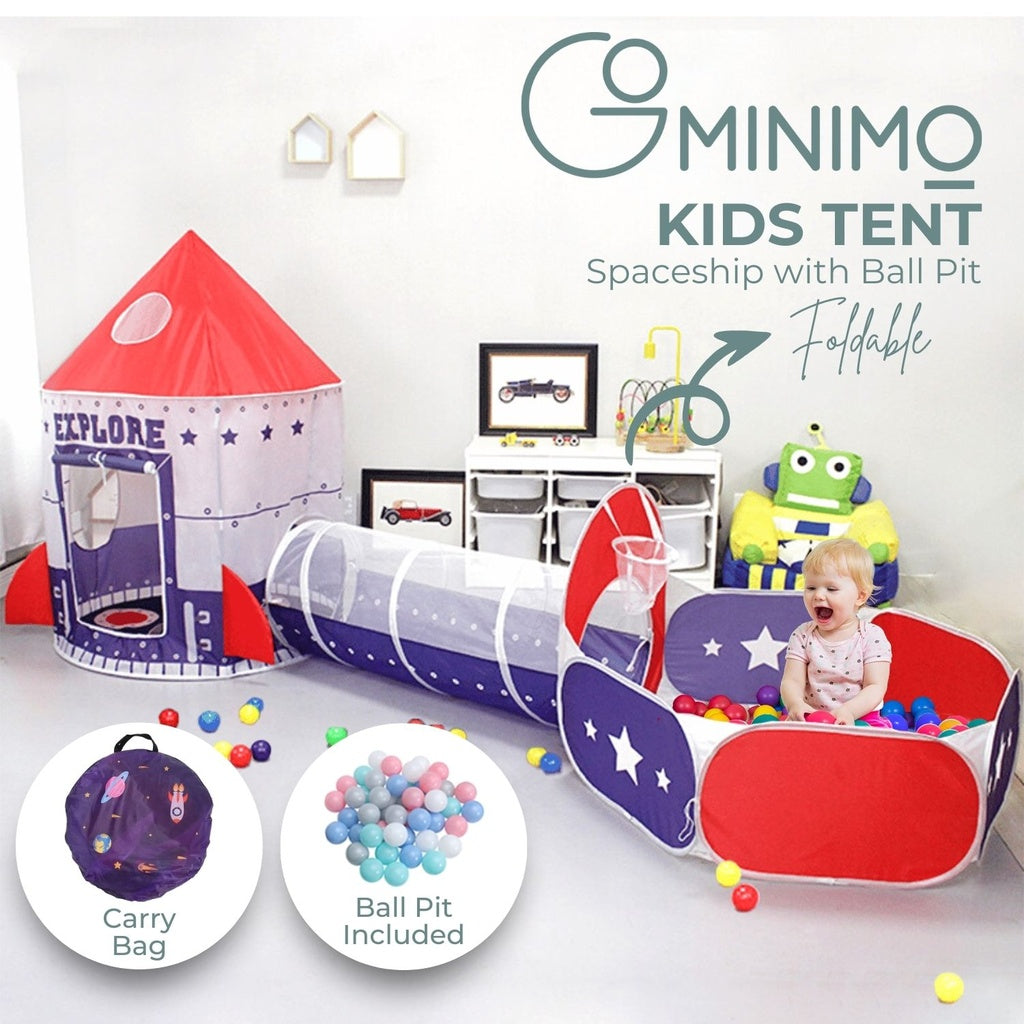 Kids Spaceship Tent w/ Ball Pit, Basketball Hoop | Gominimo