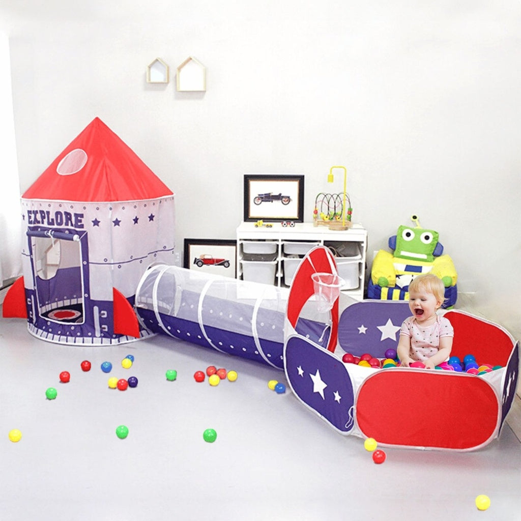 Kids Spaceship Tent w/ Ball Pit, Basketball Hoop | Gominimo