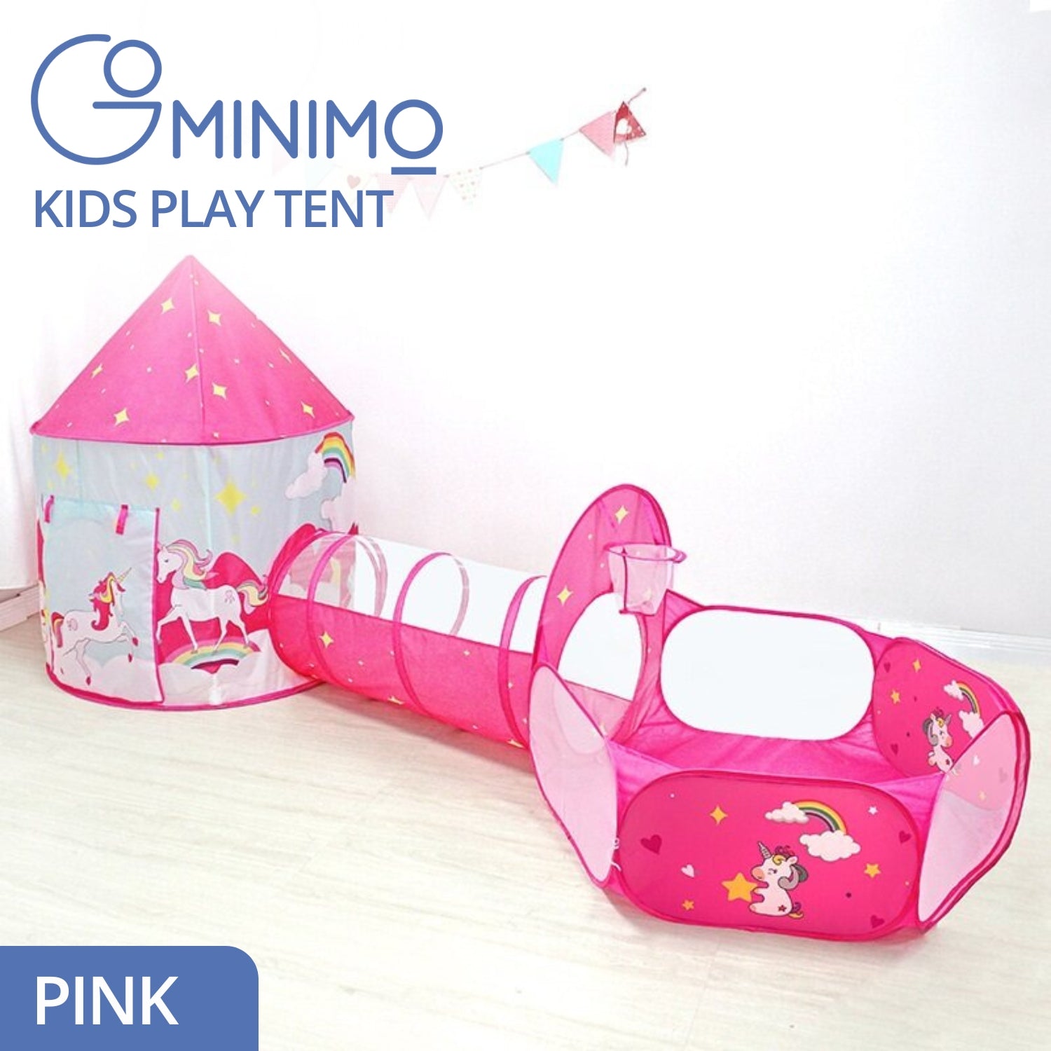 GOMINIMO 3 in 1 Unicorn Style Kids Play Tent (Pink)
