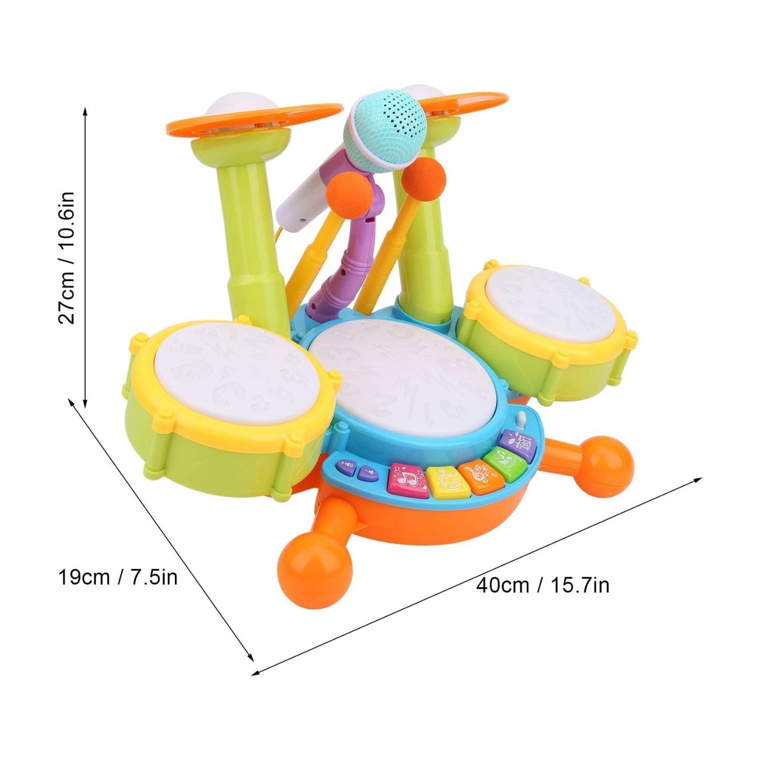 Multicolor Kids Musical Drum Set with Mic, Safe Sound - Gominimo