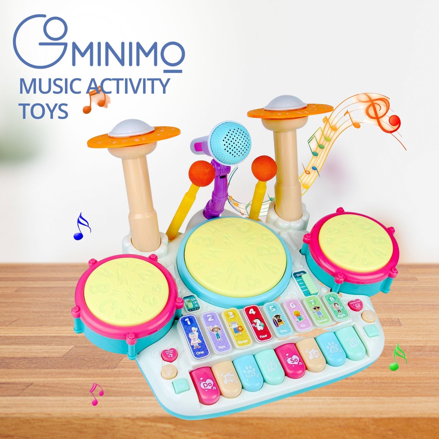 Interactive Kids Drum Set, Whack-a-Mole, Mic, Lights – Gominimo