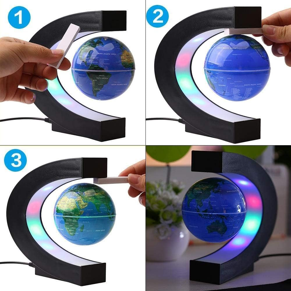 3.5" Floating Globe with LED, Magnetic Levitation, Blue - Gominimo