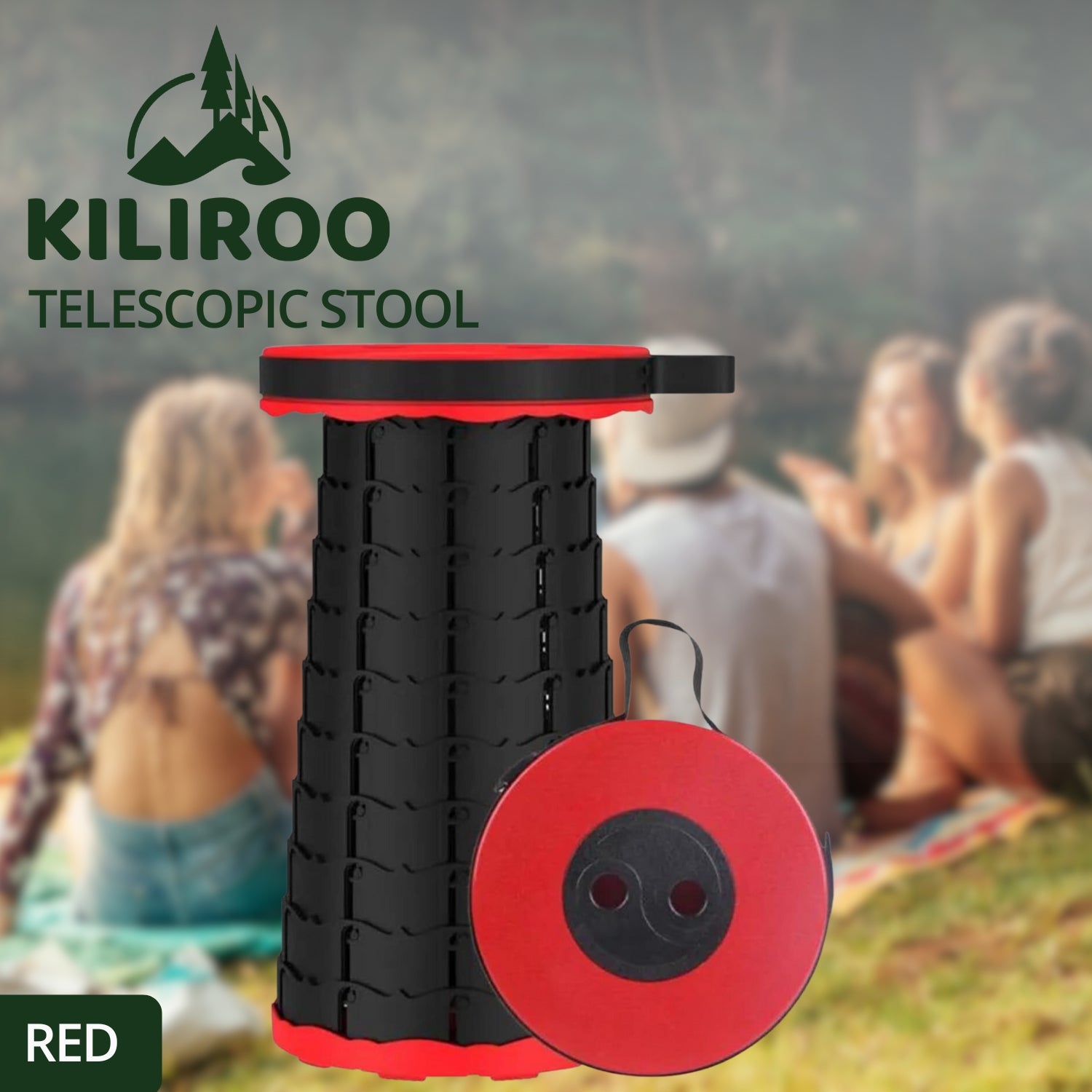 KILIROO Portable Telescopic Folding Stool (Red)