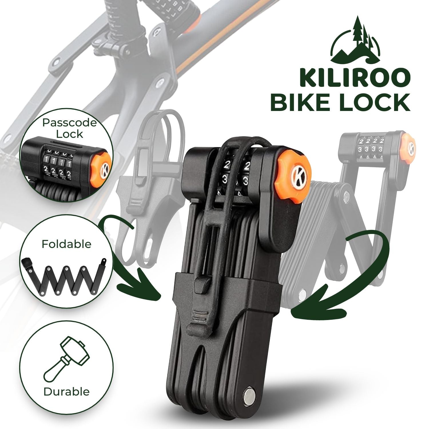 KILIROO Bike Folding Lock with Password Lock Anti-Theft (Black)