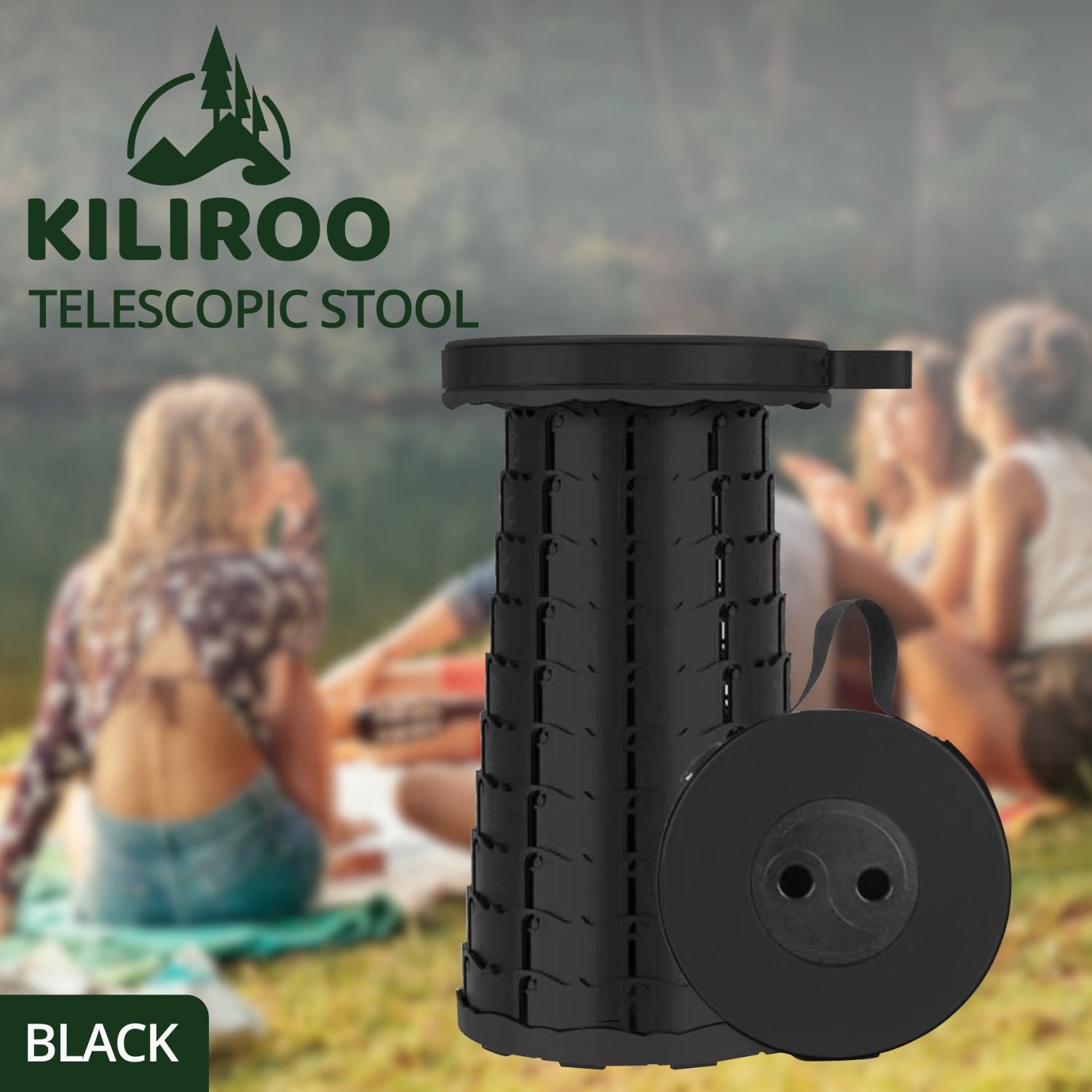 Heavy-Duty Telescopic Folding Stool, Anti-Slip, Portable - Kiliroo