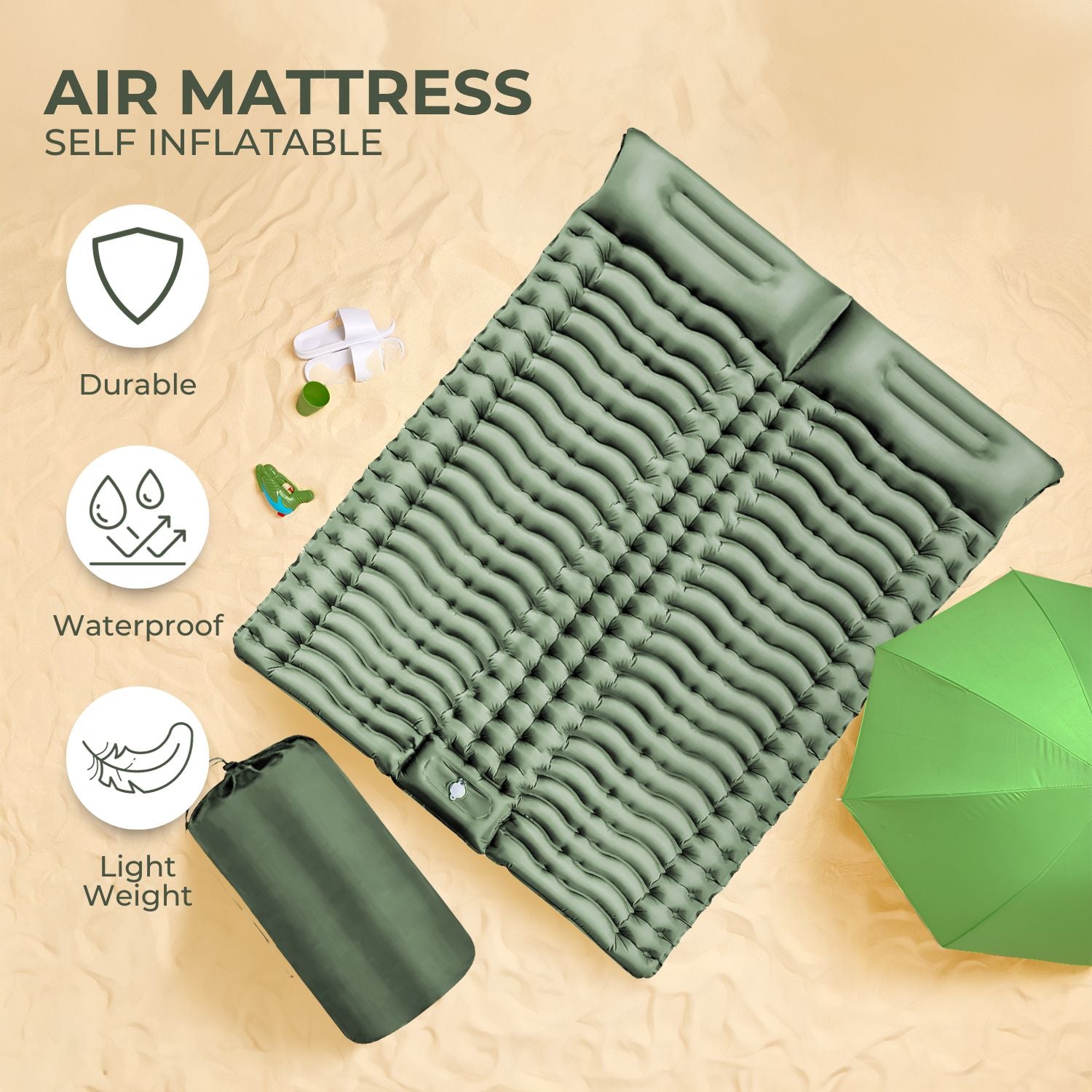 Ultra Comfort 9cm Double Inflatable Camping Pad with Pillow - KILIROO