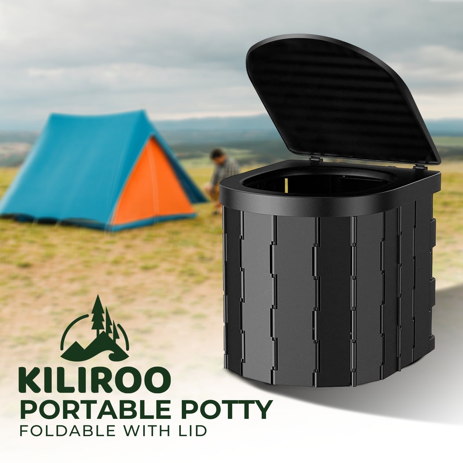 Foldable Portable Potty with Lid, Sturdy Black | KILIROO