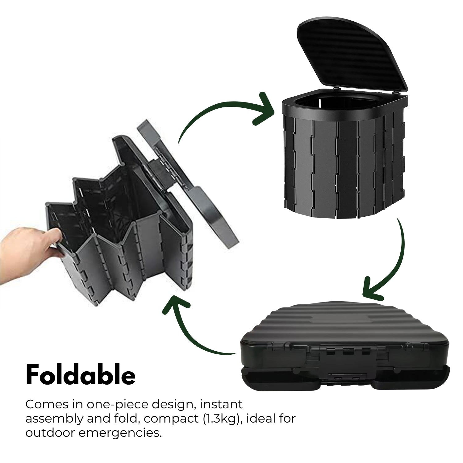 Foldable Portable Potty with Lid, Sturdy Black | KILIROO