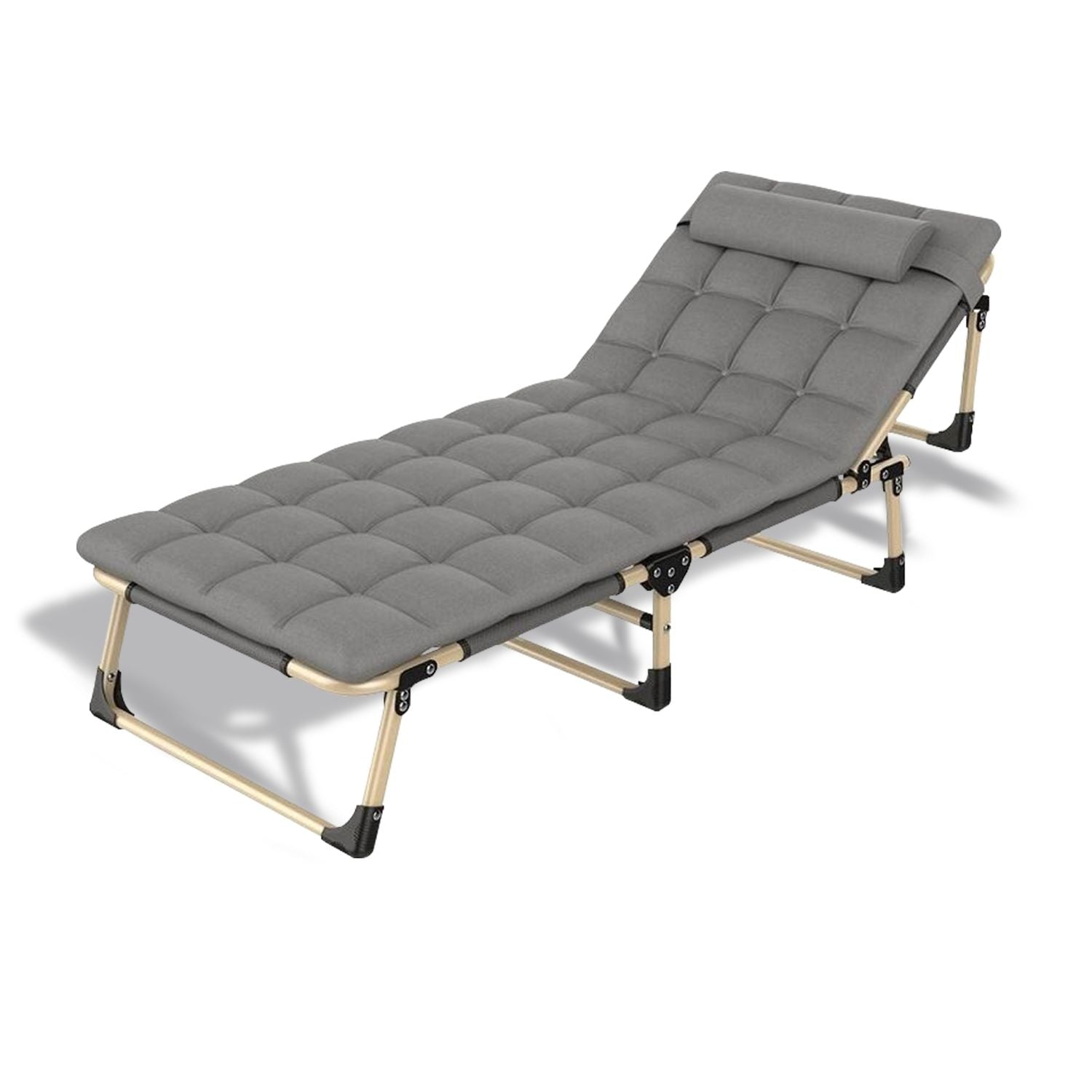 KILIROO Adjustable Portable Folding Bed with Mattress and Headrest (Grey)