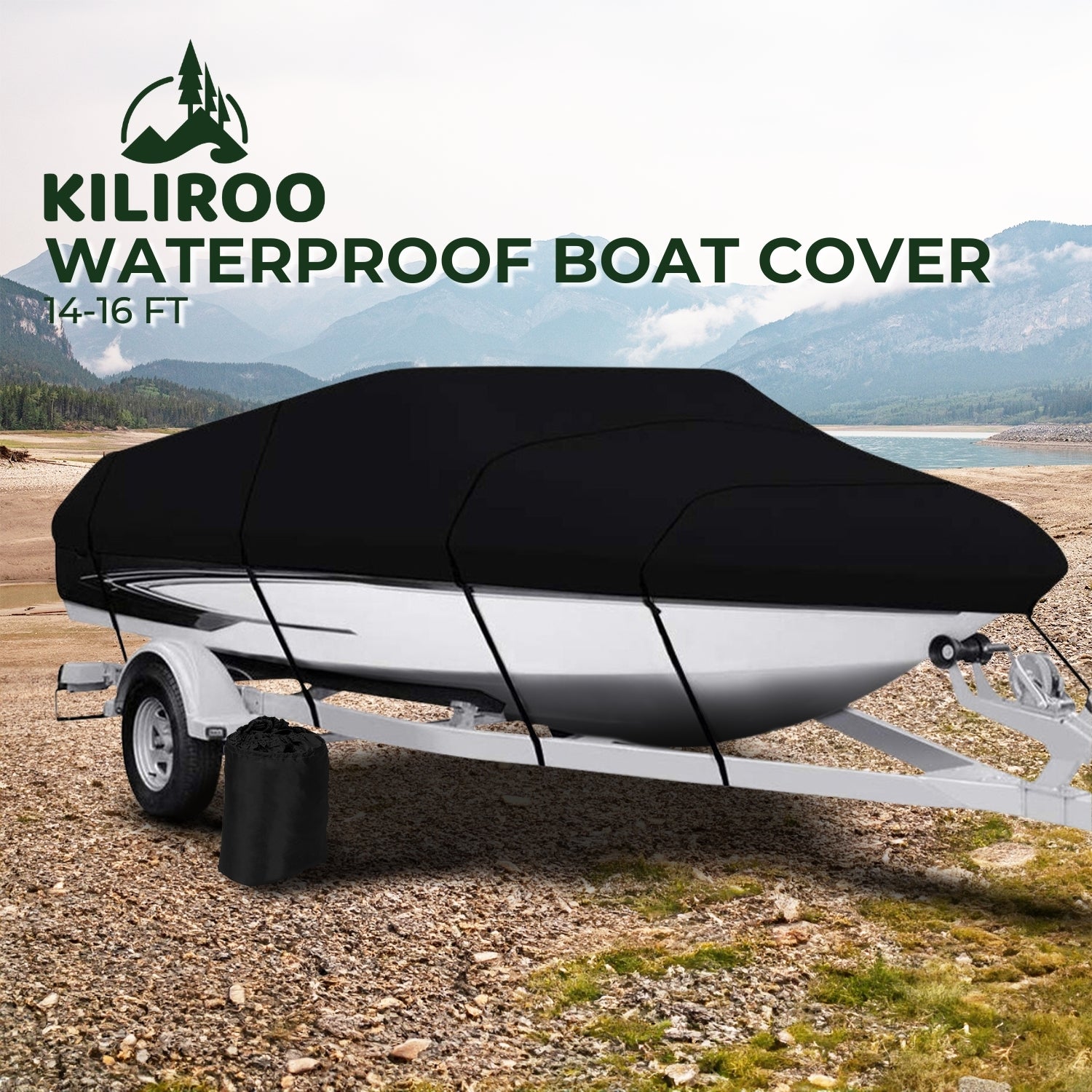 Waterproof 600D Boat Cover for 14-16 FT - Black, KILIROO