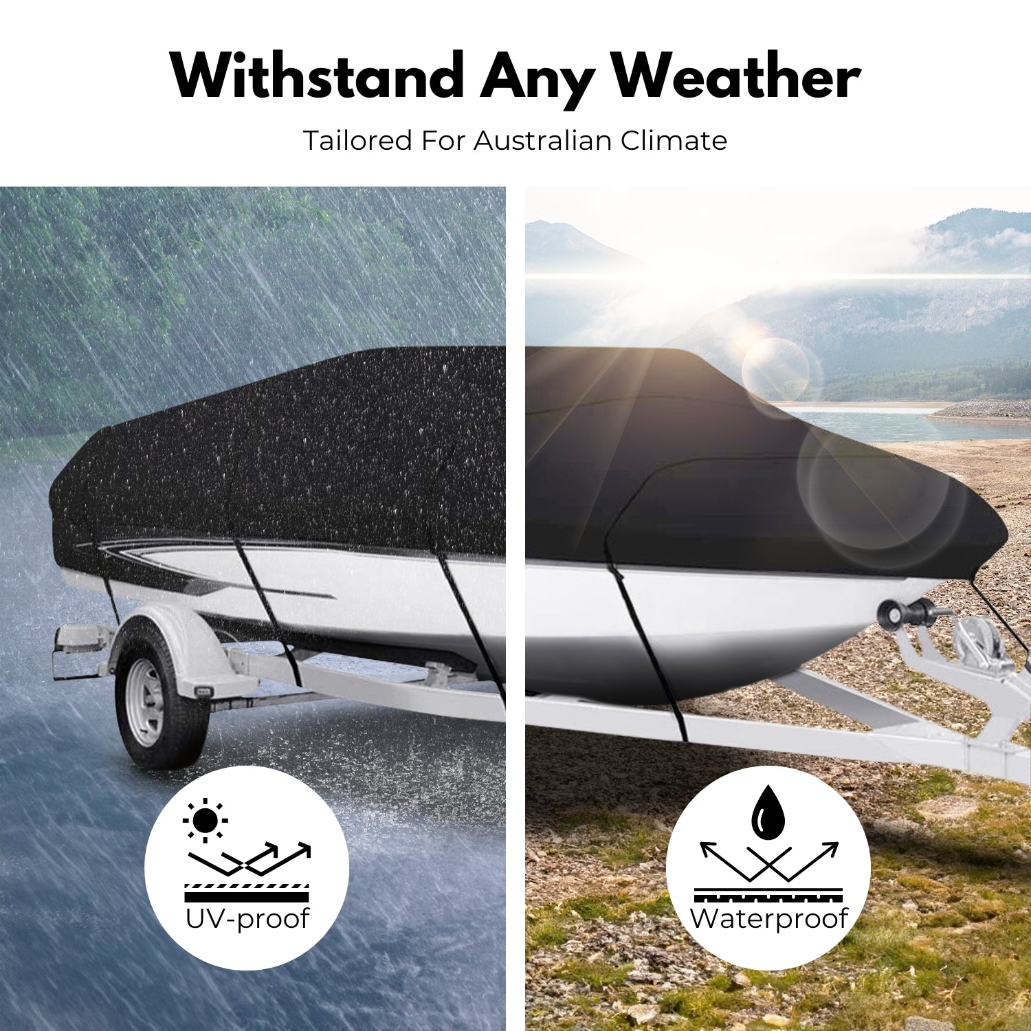 Waterproof 600D Boat Cover for 14-16 FT - Black, KILIROO