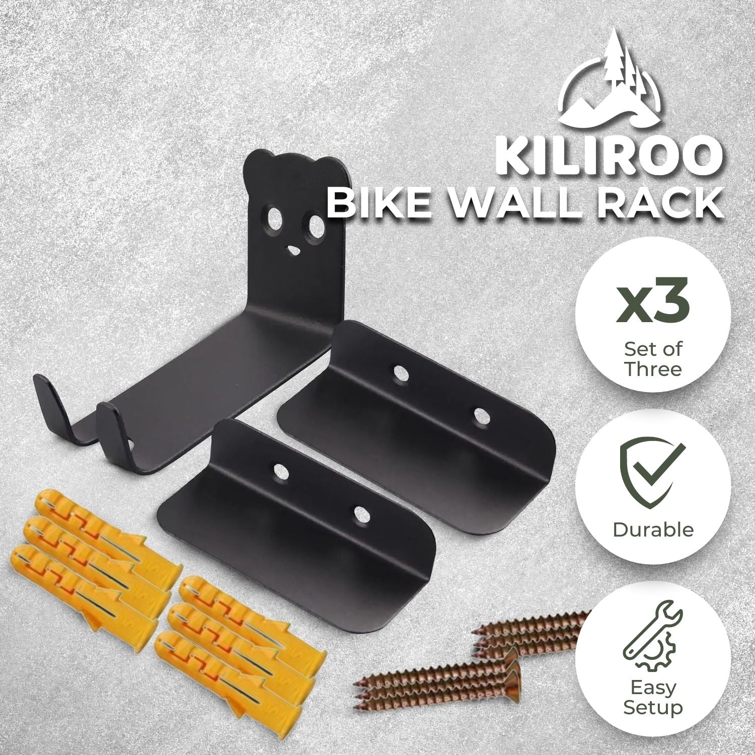 Space-Saving Durable 3 Pack Bike Wall Mount Rack, Black - KILIROO