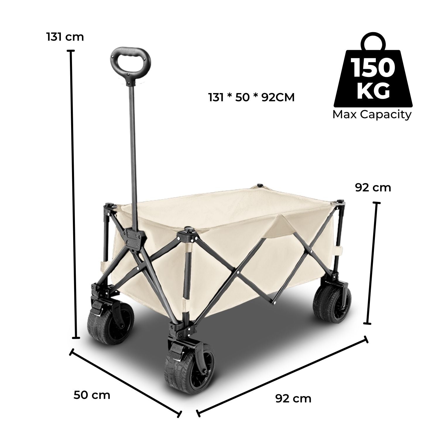 KILIROO Folding Wagon Trolley Cart with Wide Wheels and Rear Tail Gate (Khaki)