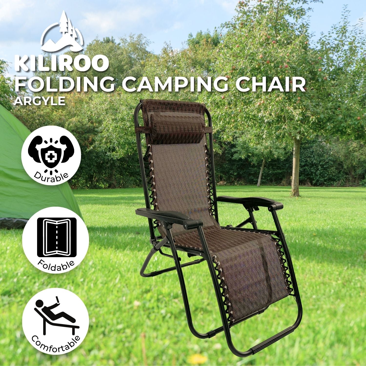 Adjustable Reclining Camping Chair, Breathable Mesh, Foldable | KILIROO