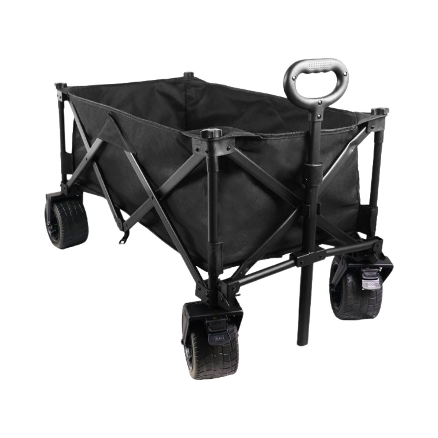KILIROO Folding Wagon Trolley Cart with Wide Wheels and Rear Tail Gate (Black)