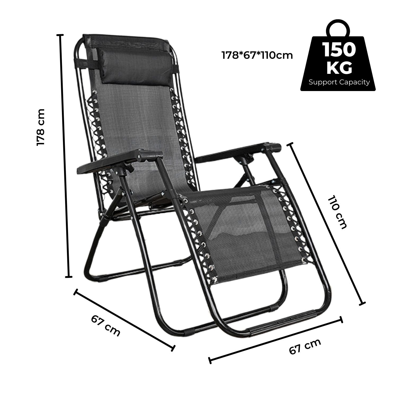 Durable Foldable Reclining Camping Chair with Mesh, Black