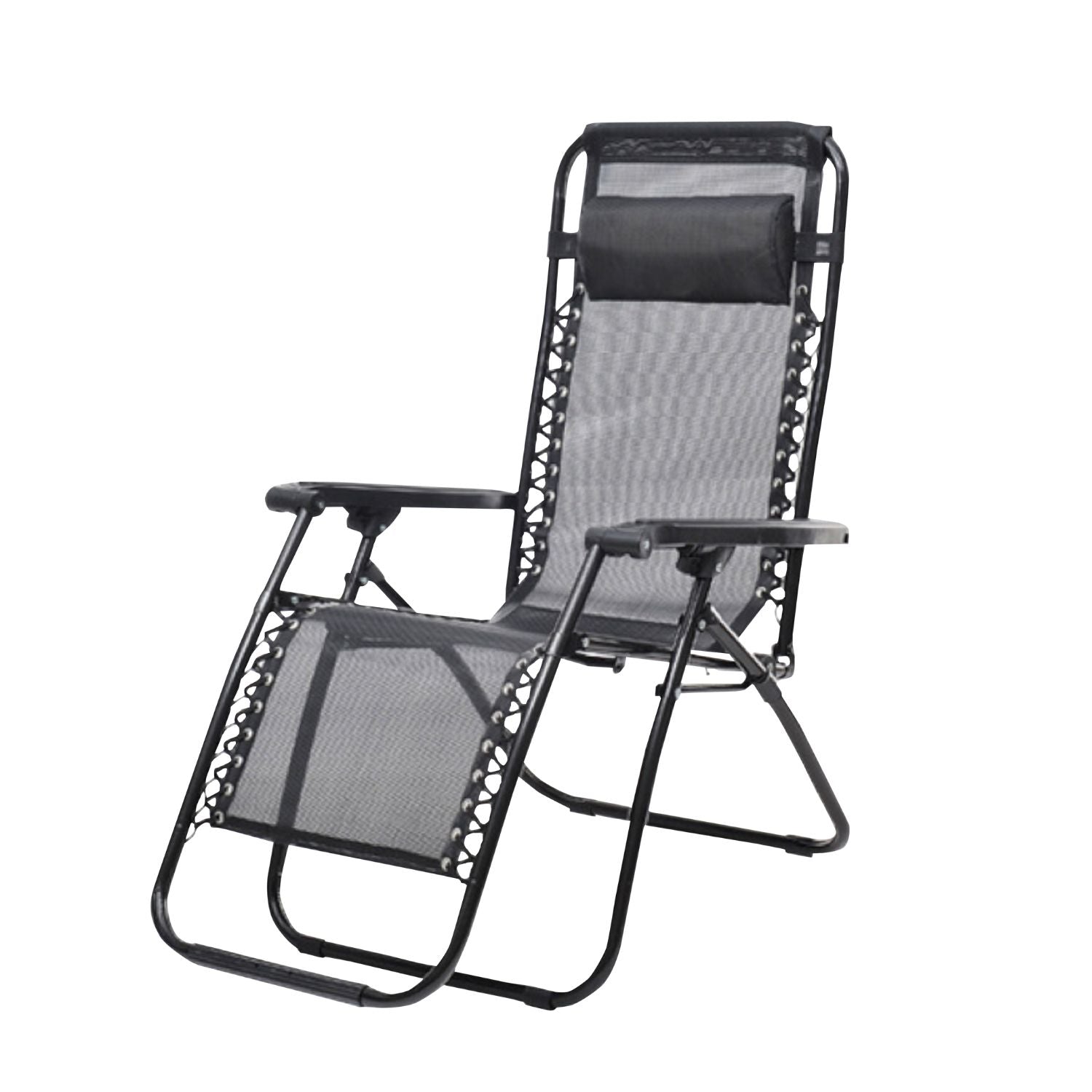 Durable Foldable Reclining Camping Chair with Mesh, Black