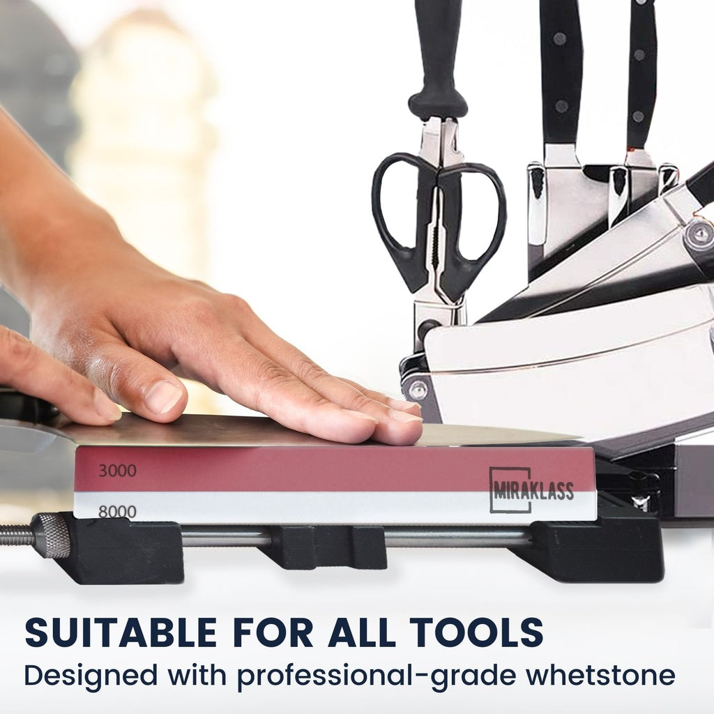 Dual-Sided Whetstone Set 400/1000 & 3000/8000 Grit, 2 Bases, Guide, Holder - Miraklass