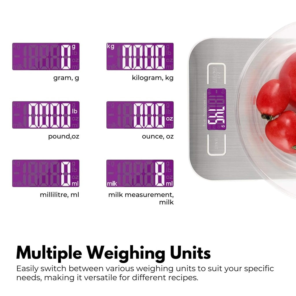 5kg 1g Digital Stainless Steel Kitchen Scale - Miraklass