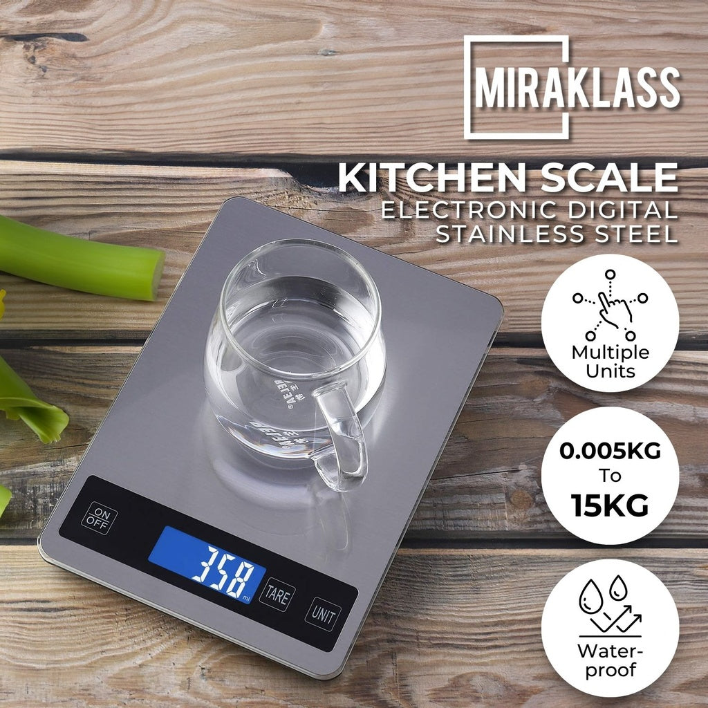 Stainless Steel Waterproof Digital Kitchen Scale 15kg – Miraklass