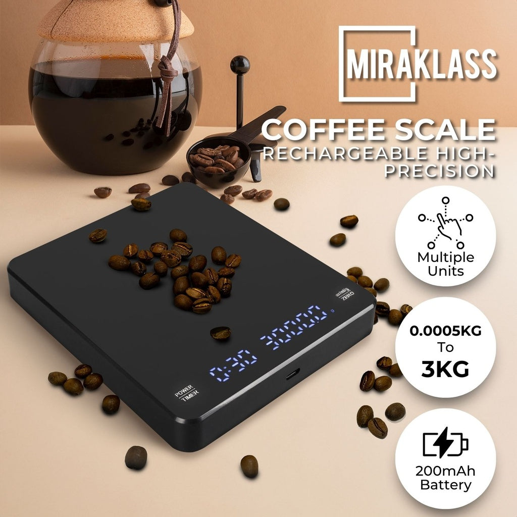 High-Precision 3kg Rechargeable Digital Coffee Scale, Miraklass