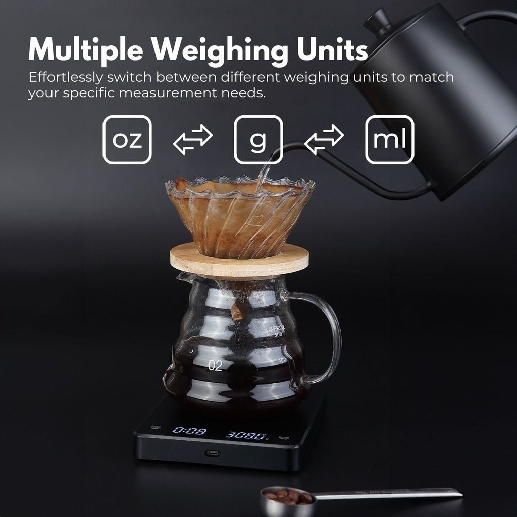 High-Precision 3kg Rechargeable Digital Coffee Scale, Miraklass