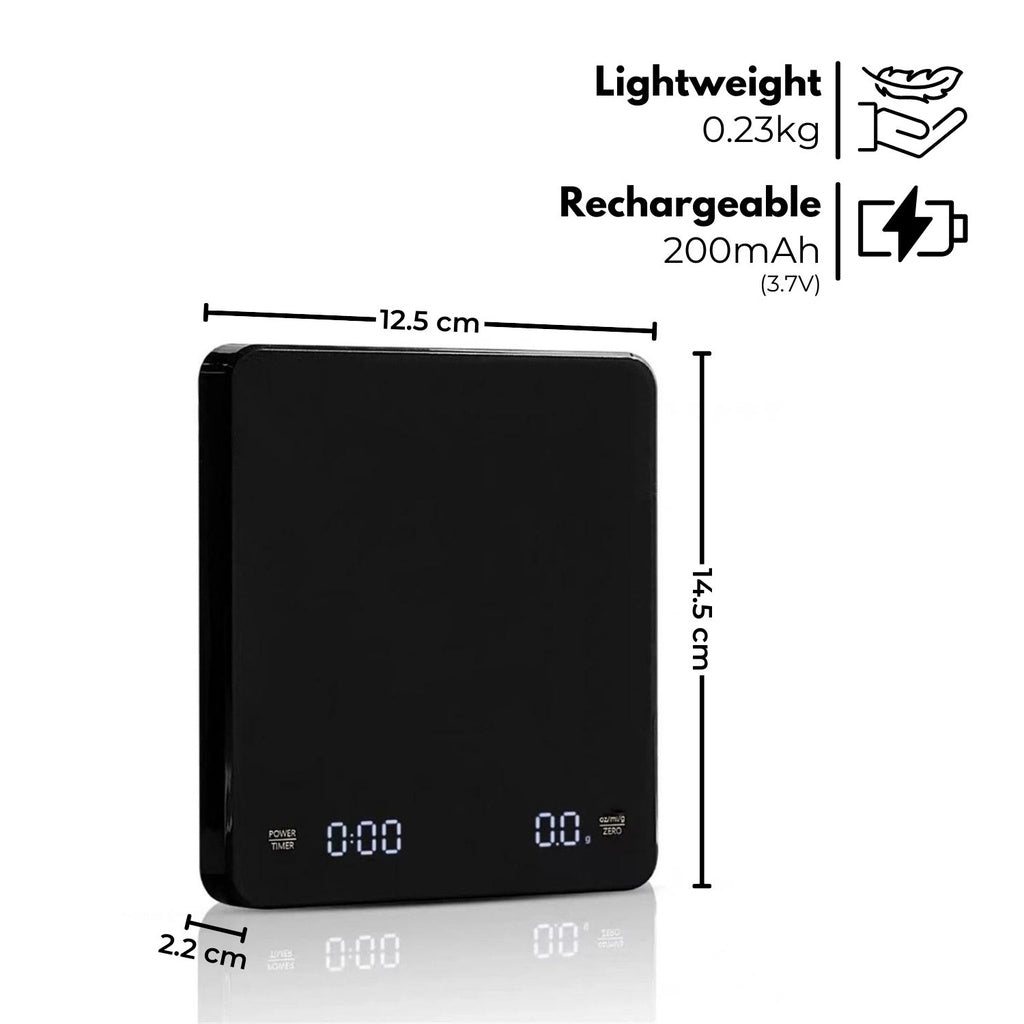 High-Precision 3kg Rechargeable Digital Coffee Scale, Miraklass