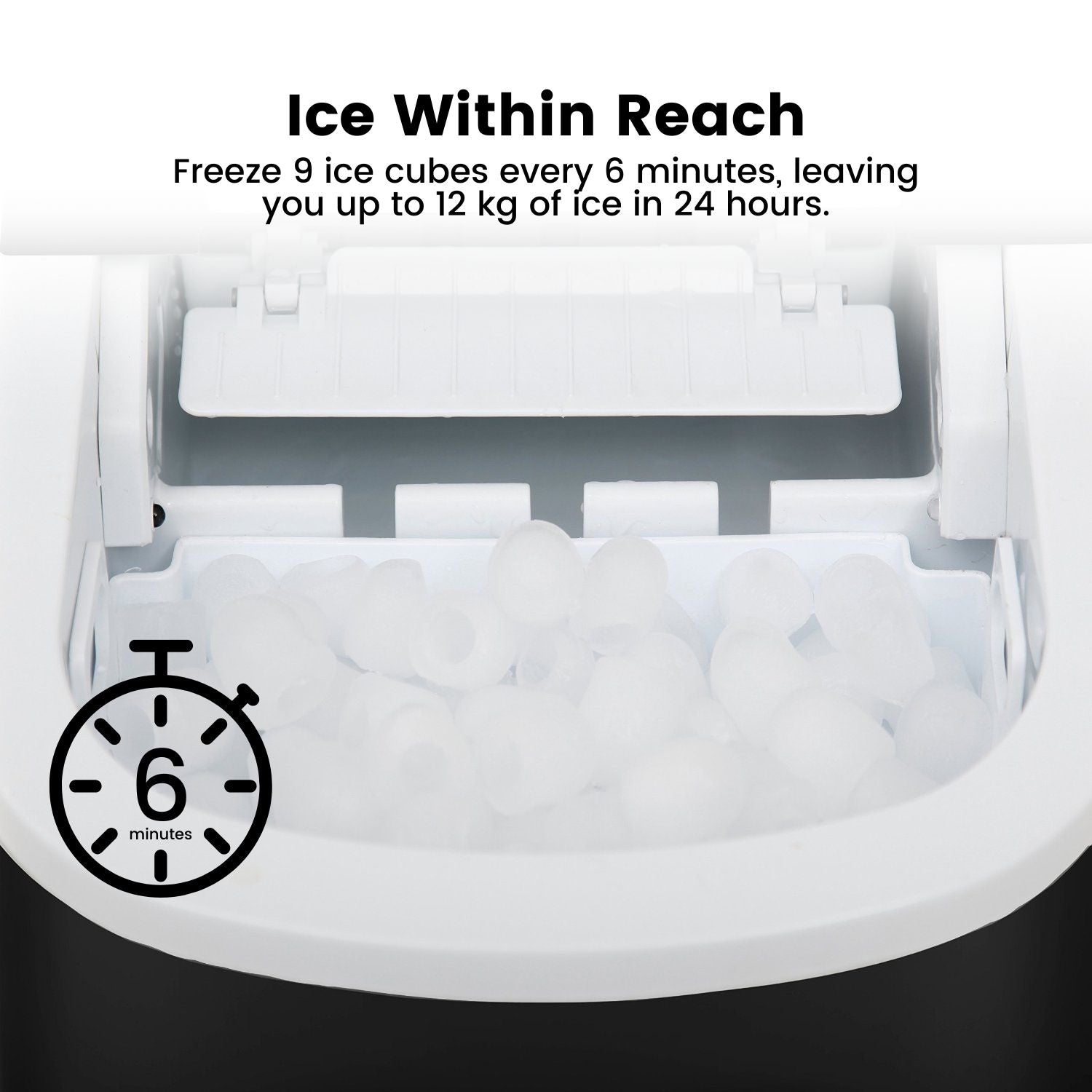 2.2L Fast Ice Maker, 12kg/24h, Compact, Quiet - Miraklass