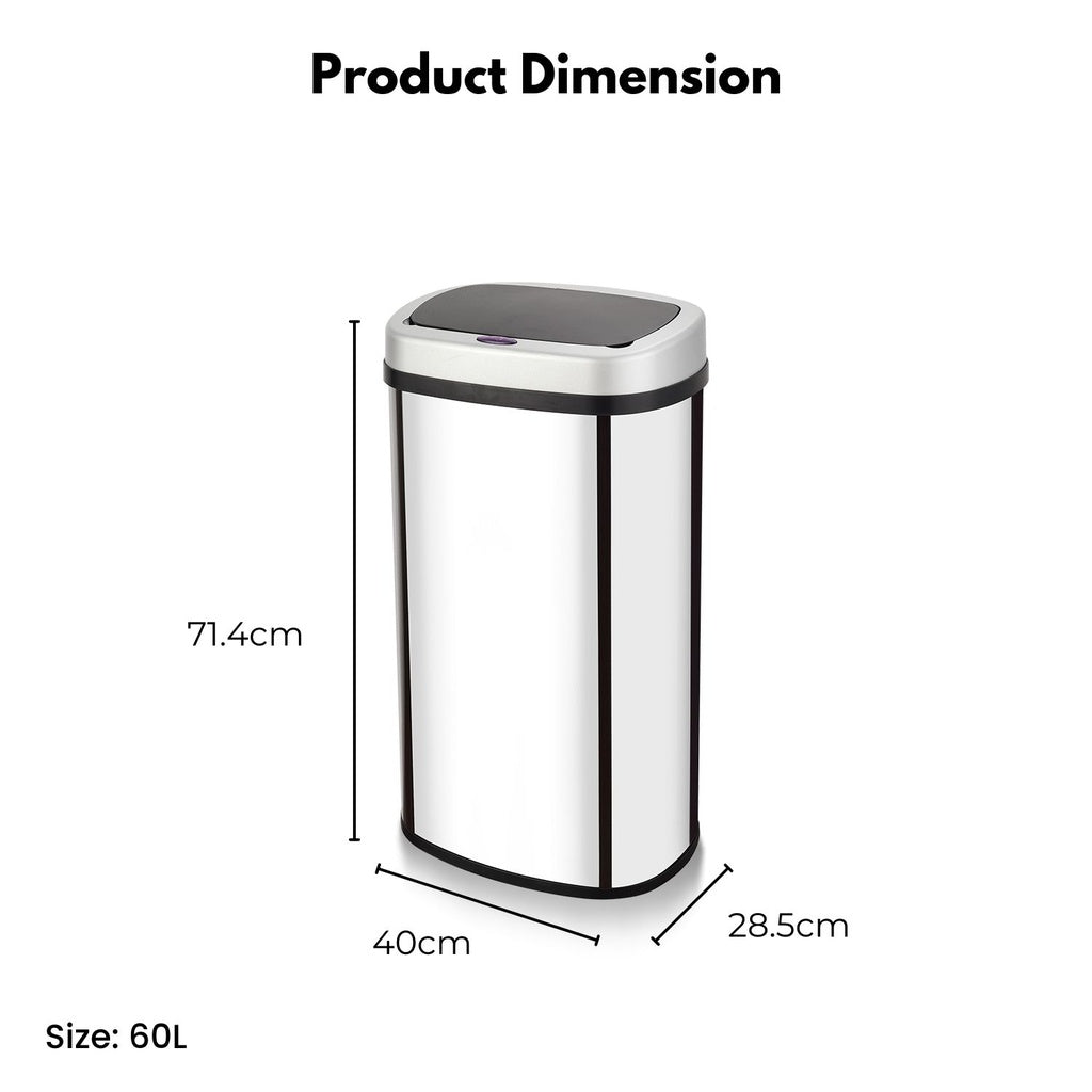 60L Sensor Bin, Soft Closing, Motion Detector, Stainless Steel