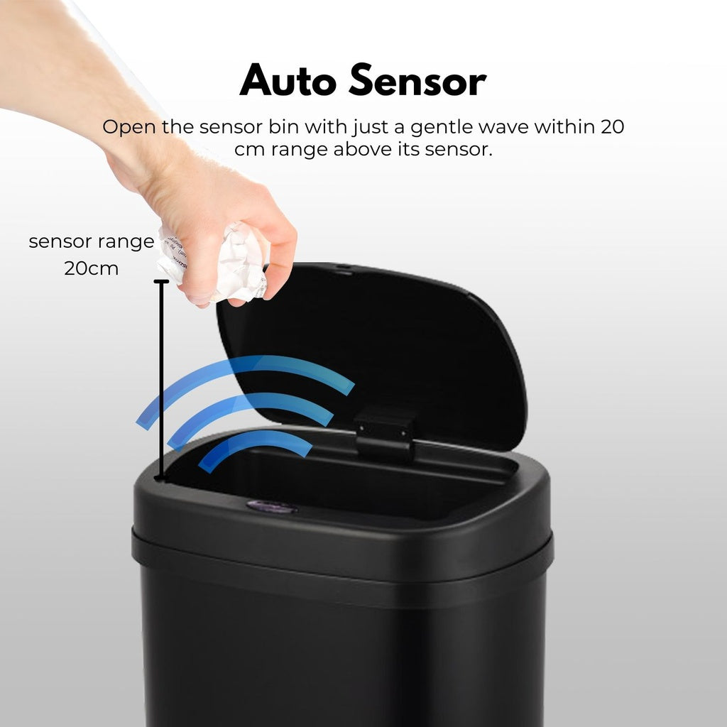 Soft Close Motion Sensor Bin 60L Black Rectangular - Miraklass