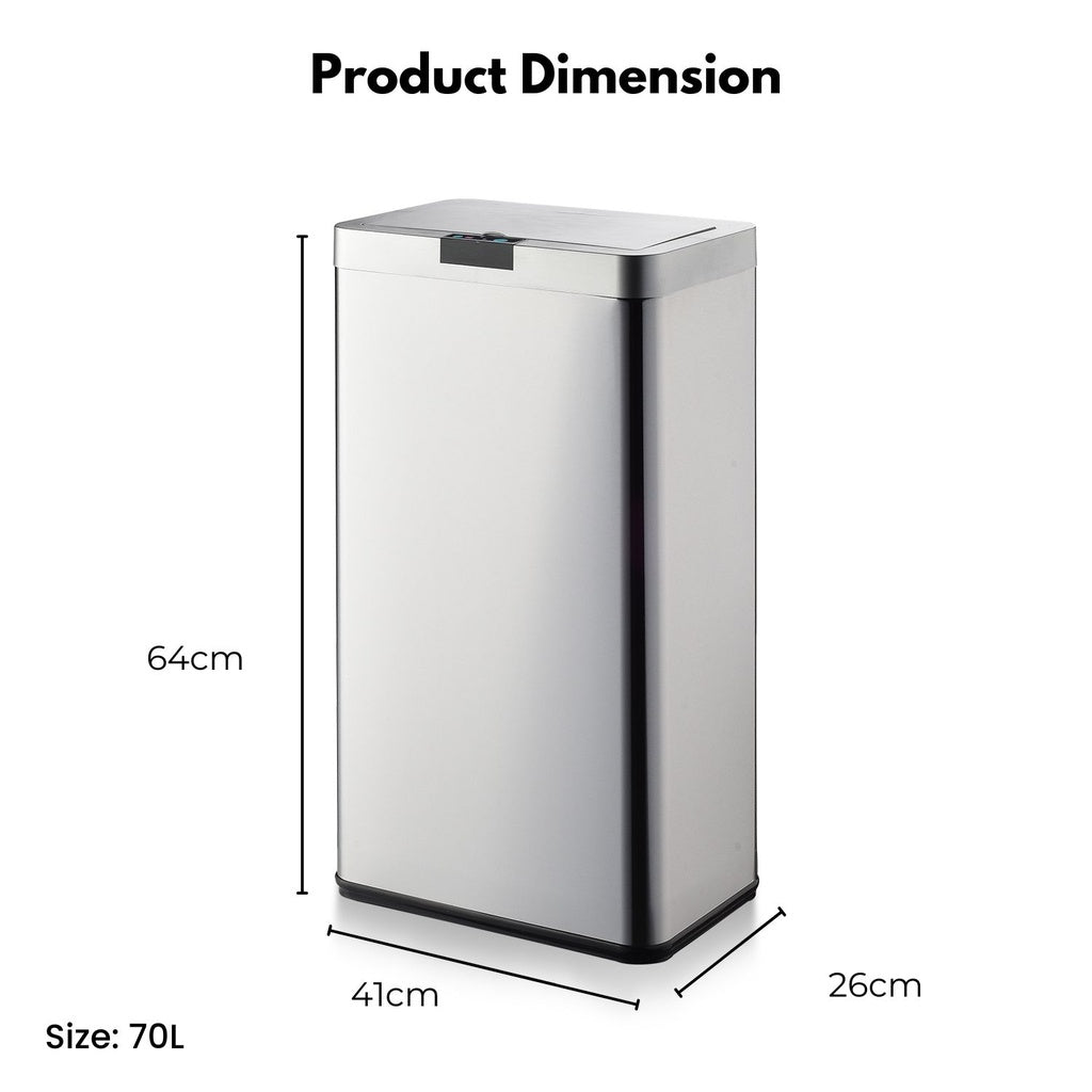 70L Motion Sensor Bin, Fingerprint Resistant, Soft Close - MIRAKLASS