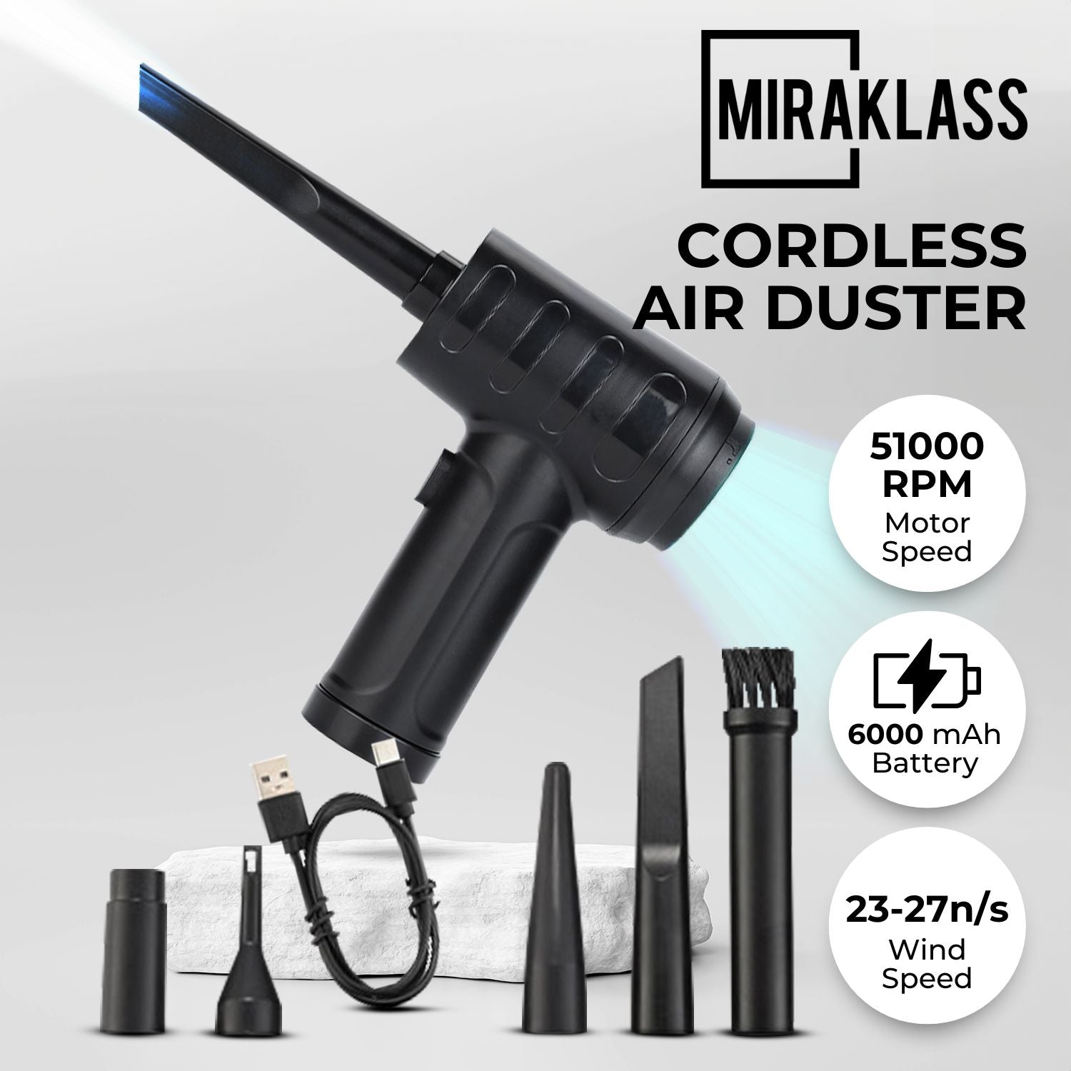 51000RPM Wireless Air Duster with 3 Adjustable Speeds - Miraklass