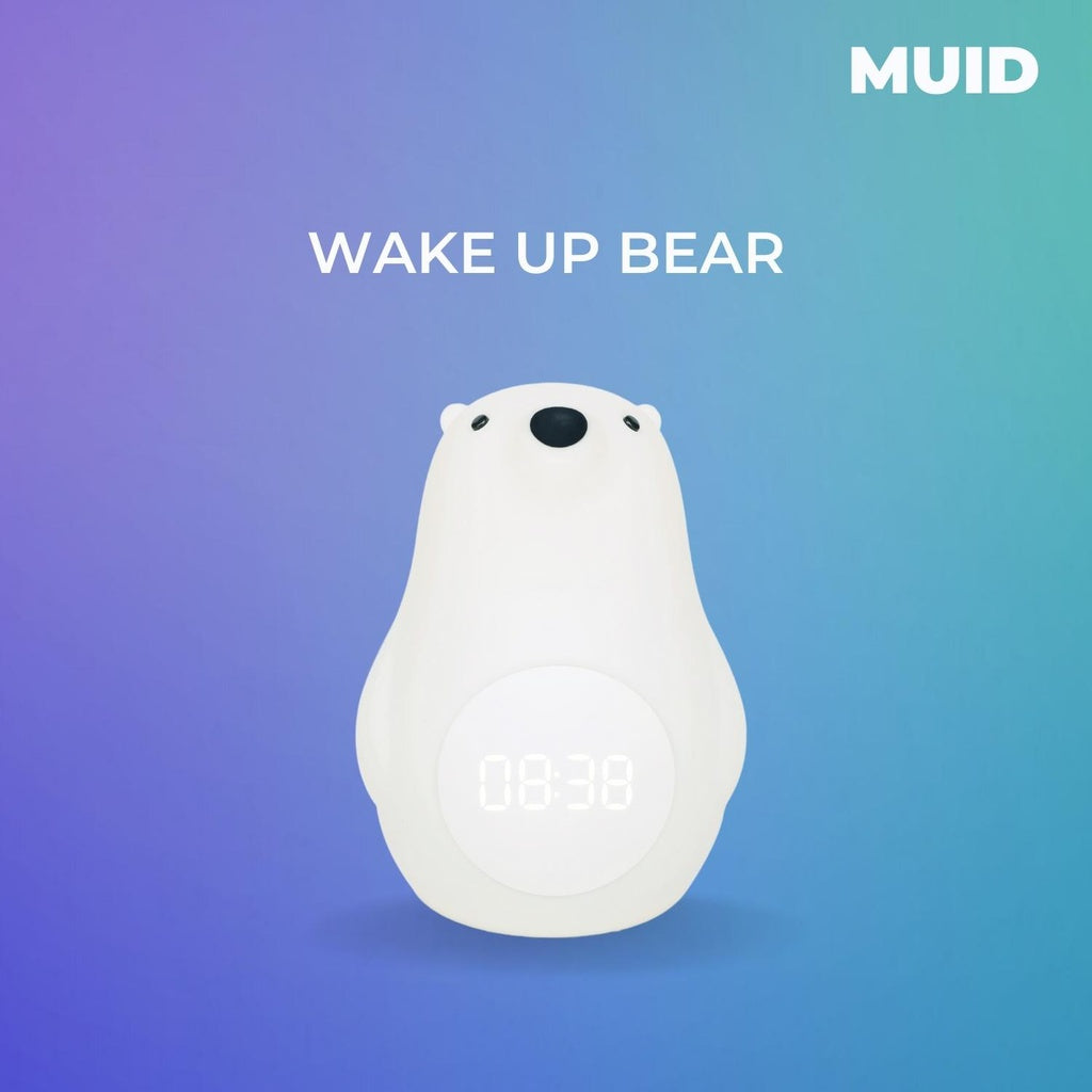 Rechargeable LED Wake-Up Bear Alarm Clock, Dual Alarms, White | MUID