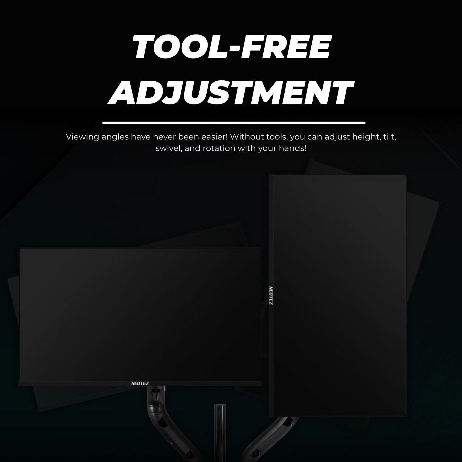 Tool-Free Adjustable Dual 27" Monitor Arm with USB Ports - Neotez