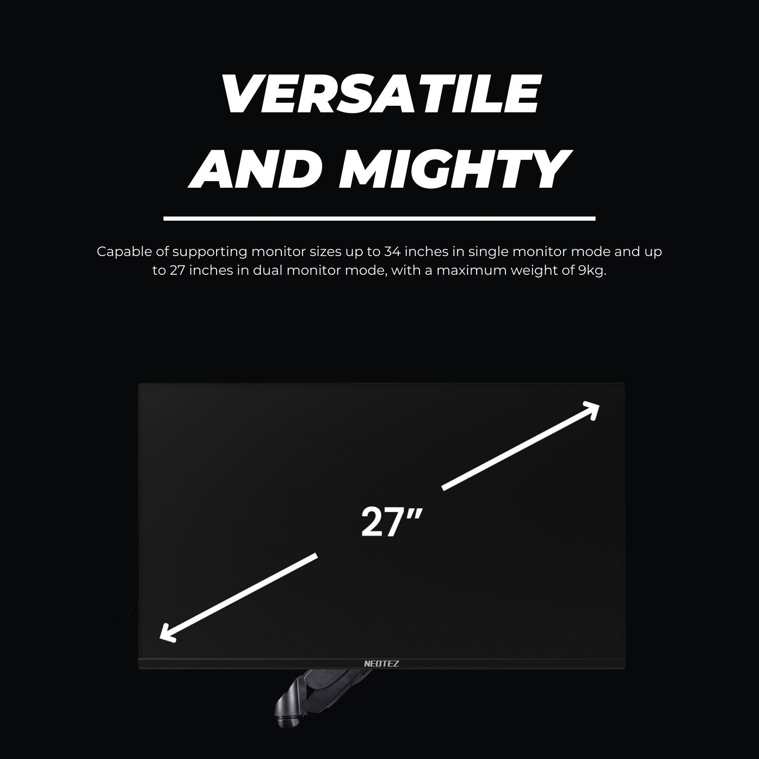 Tool-Free Adjustable Dual 27" Monitor Arm with USB Ports - Neotez