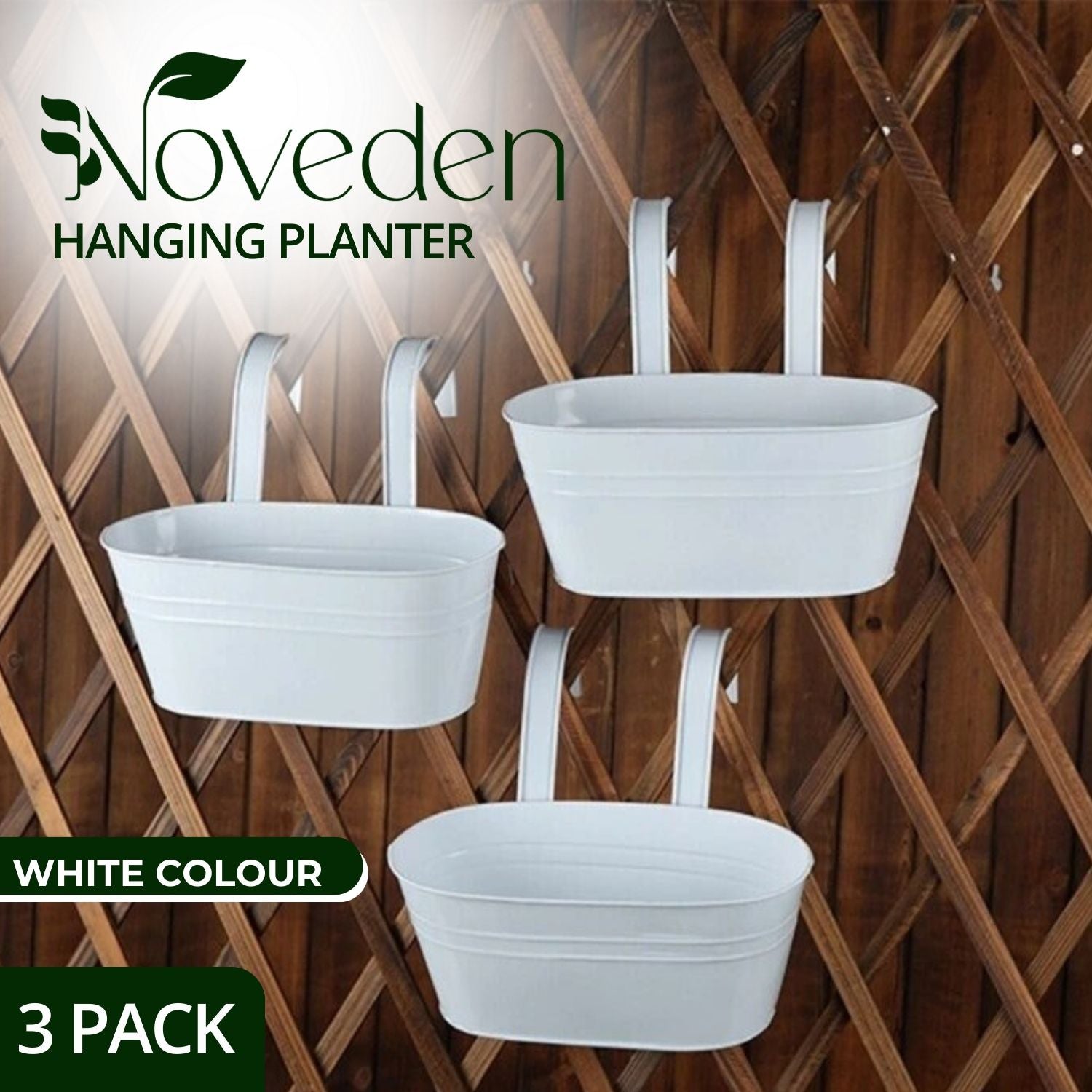 White Rectangular Iron Hanging Planters, Set of 3 - NOVEDEN