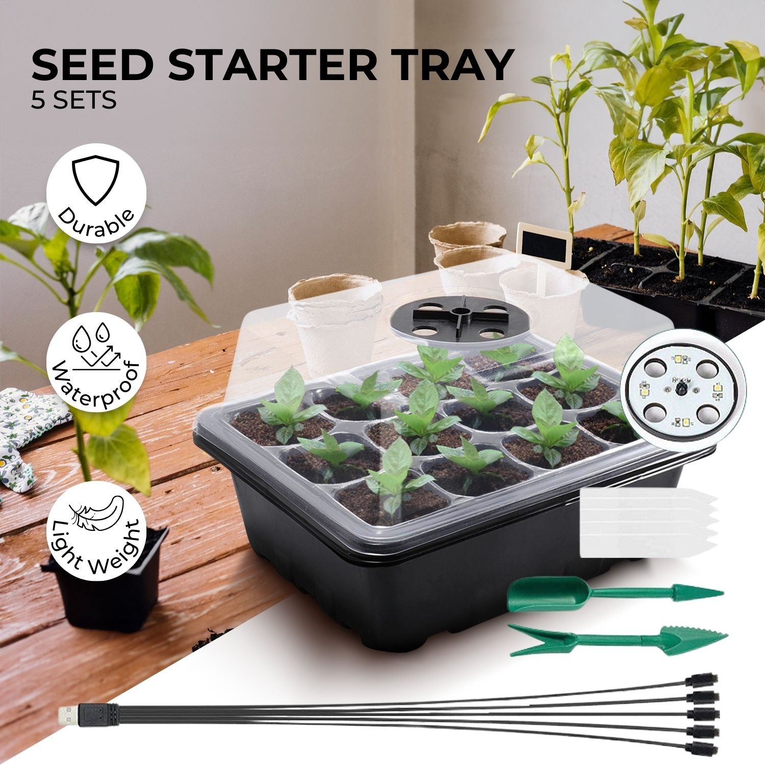 NOVEDEN Seed Starter Tray with Grow Light (12 Cells per Tray)