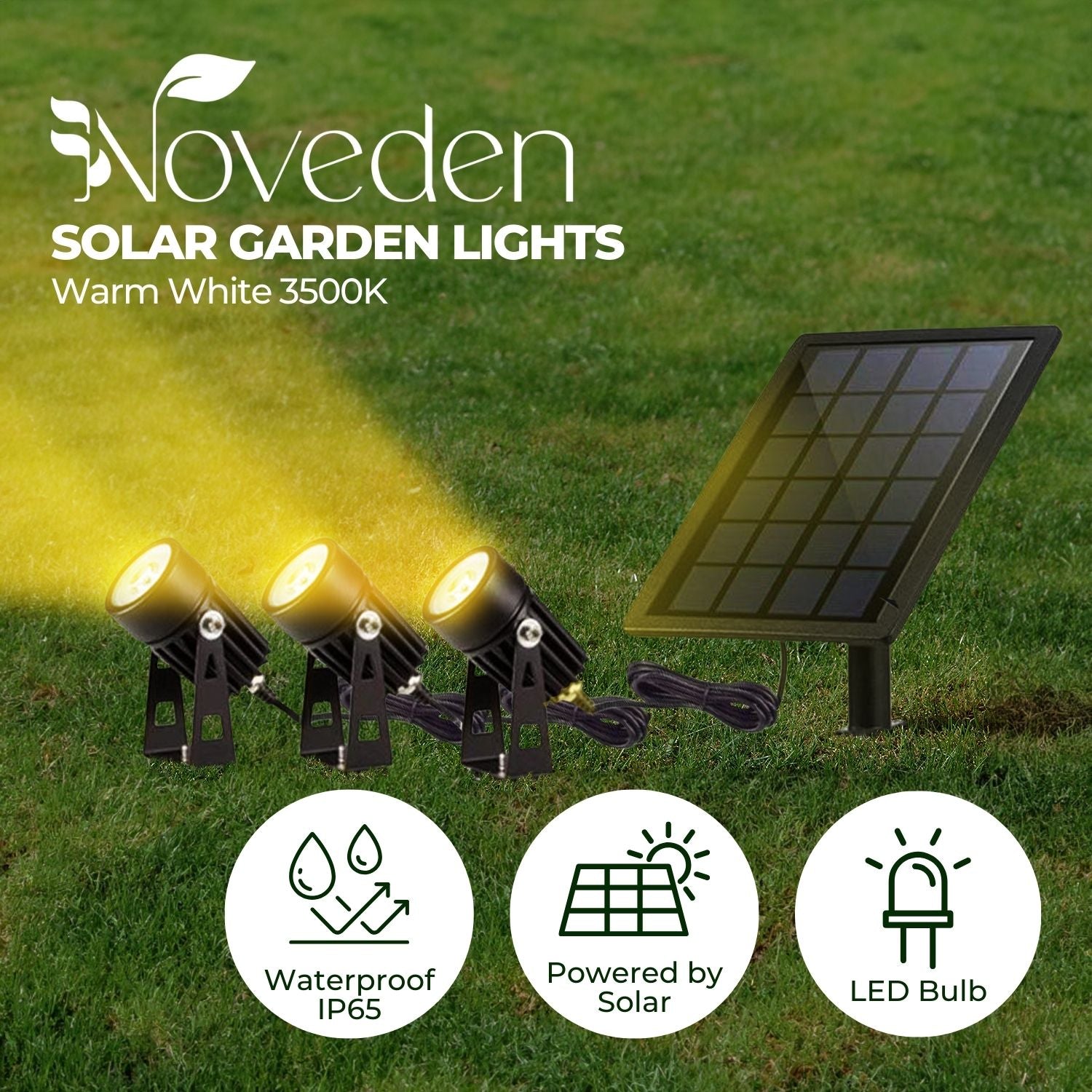 Waterproof LED Solar Garden Lights with Switch, 3 Set - NOVEDEN