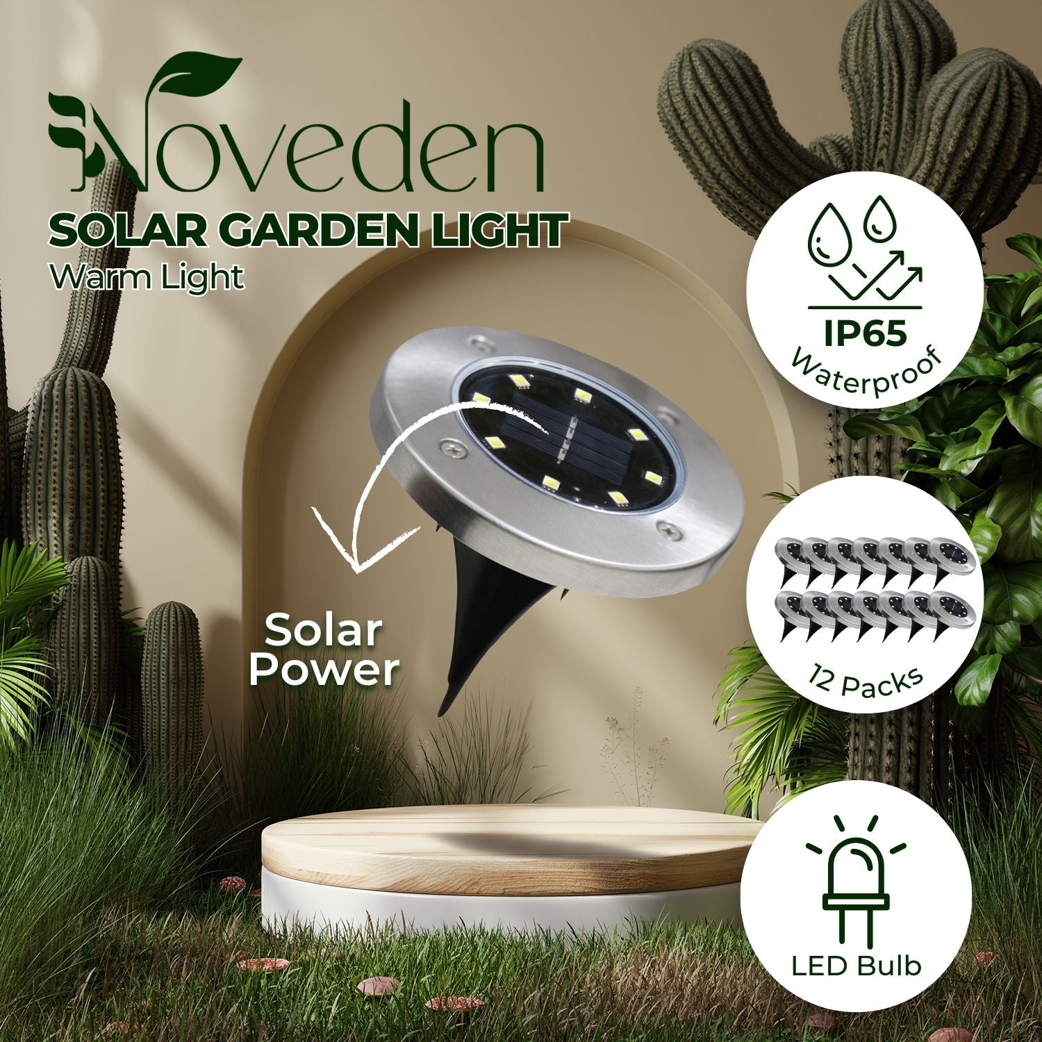 Waterproof Solar LED Garden Lights, 12 Pack, IP65, NOVEDEN