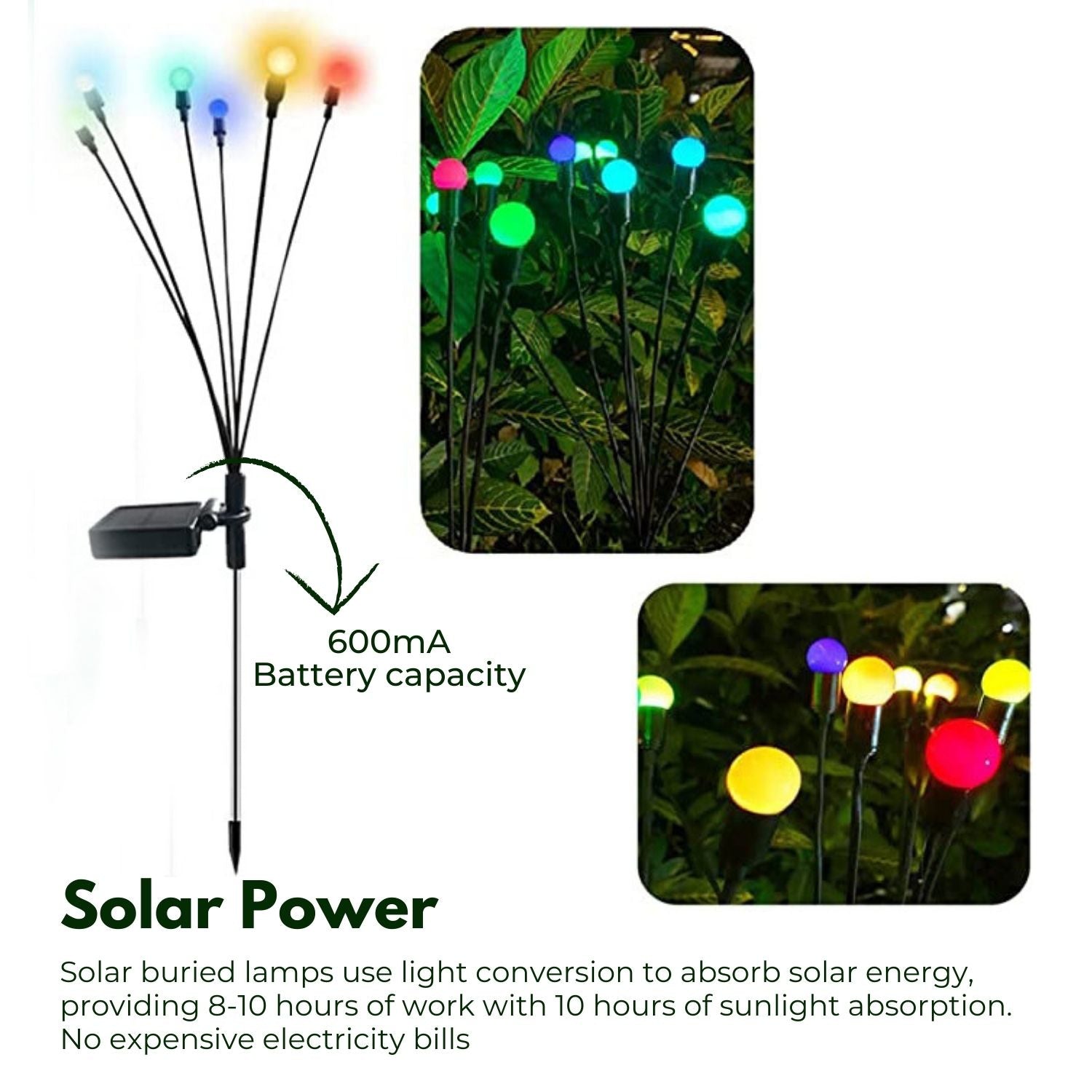 Colorful Solar Firefly Garden Lights, Waterproof, 3 Pieces - Noveden